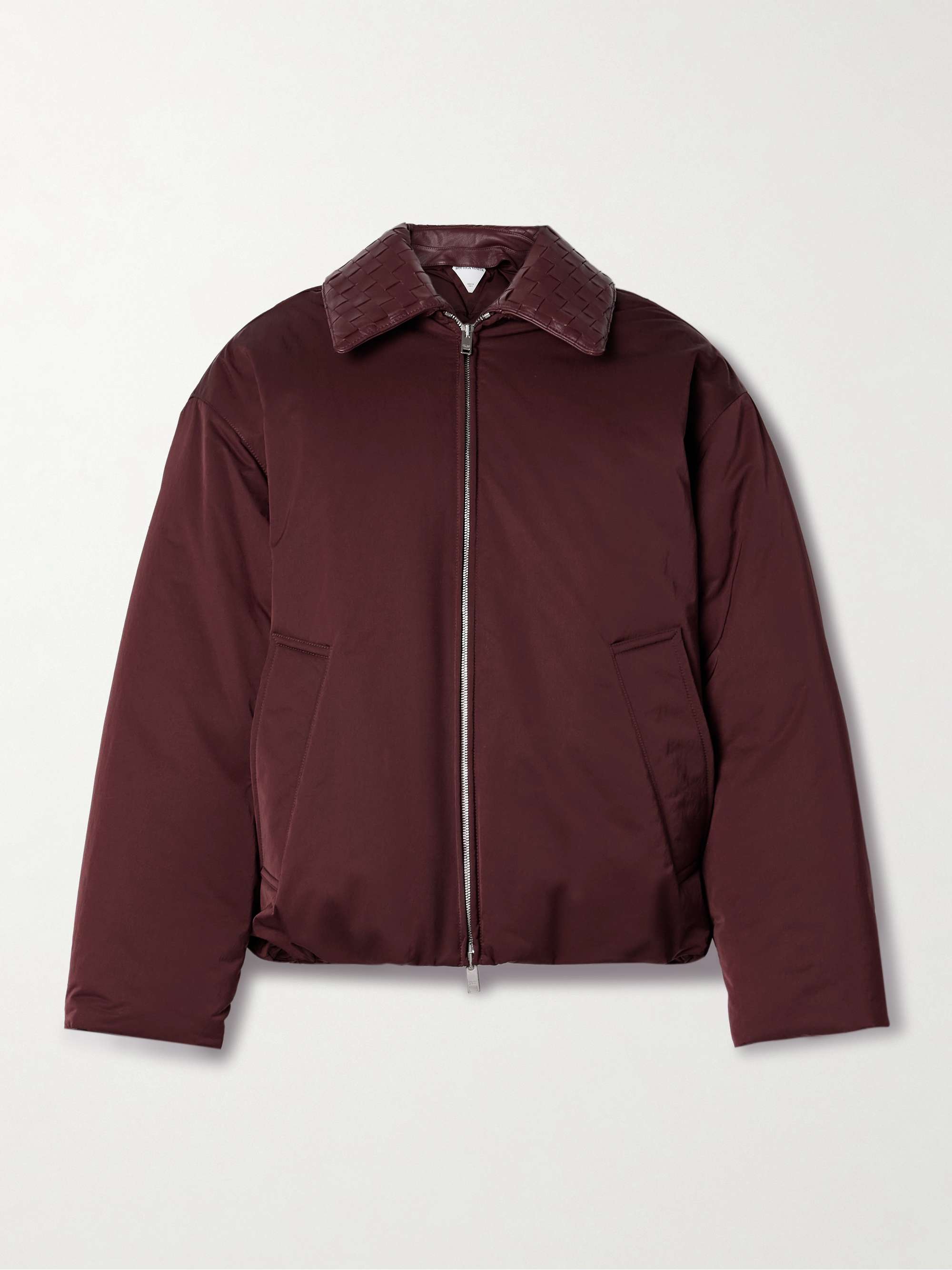 Intrecciato leather-trimmed shell down jacket view
