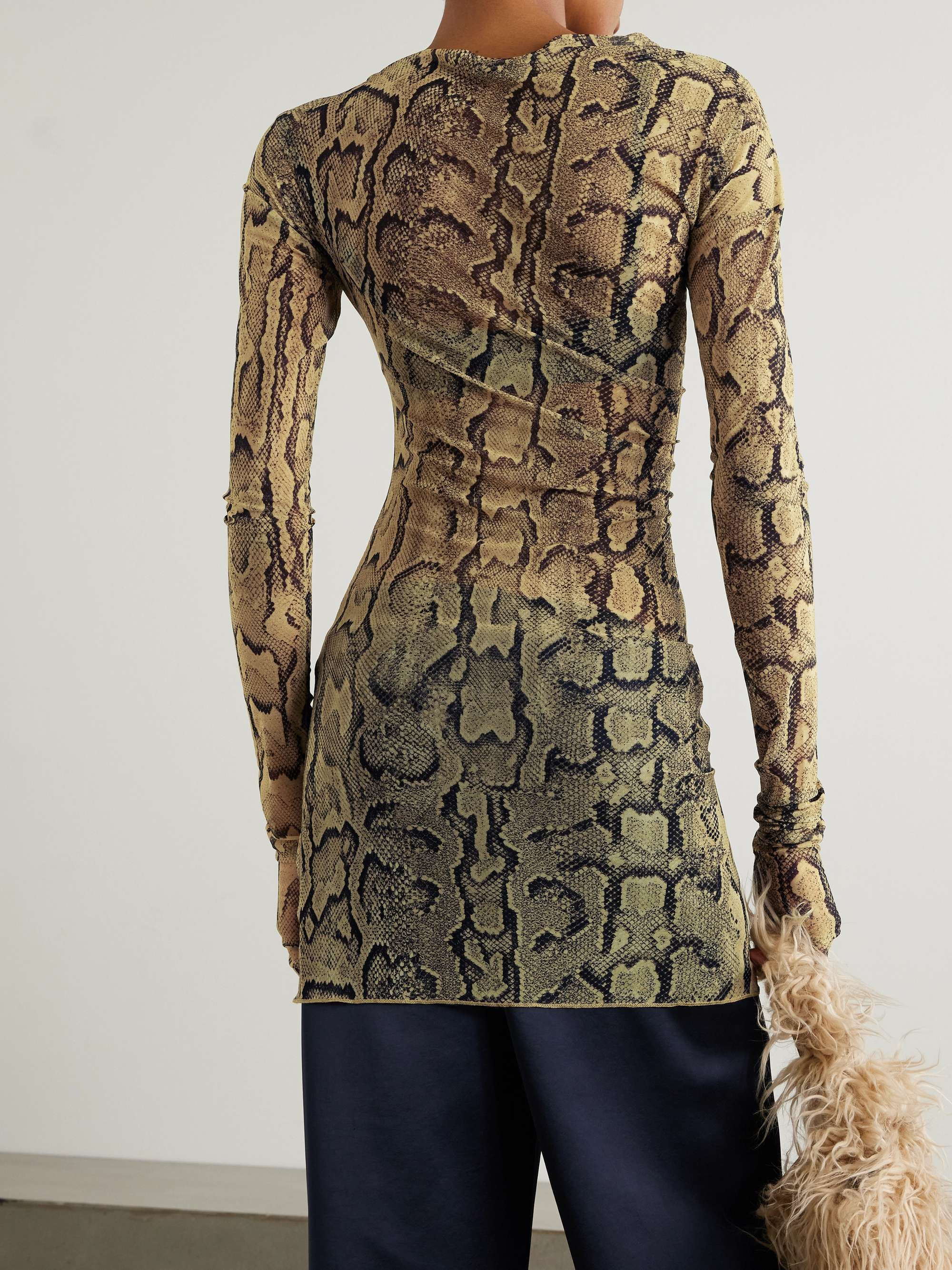 Asymmetric snake-print stretch-mesh T-shirt view