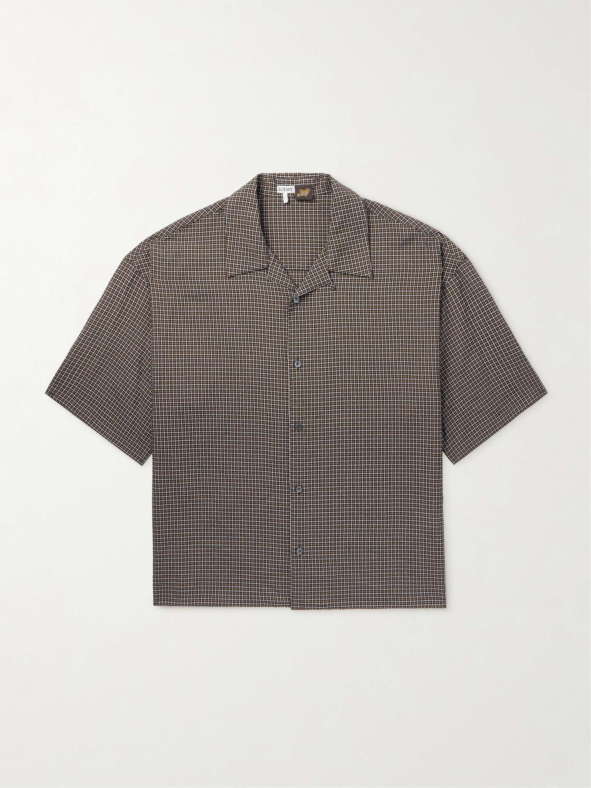 + Paula's Ibiza Convertible-Collar Checked Linen-Blend Shirt view