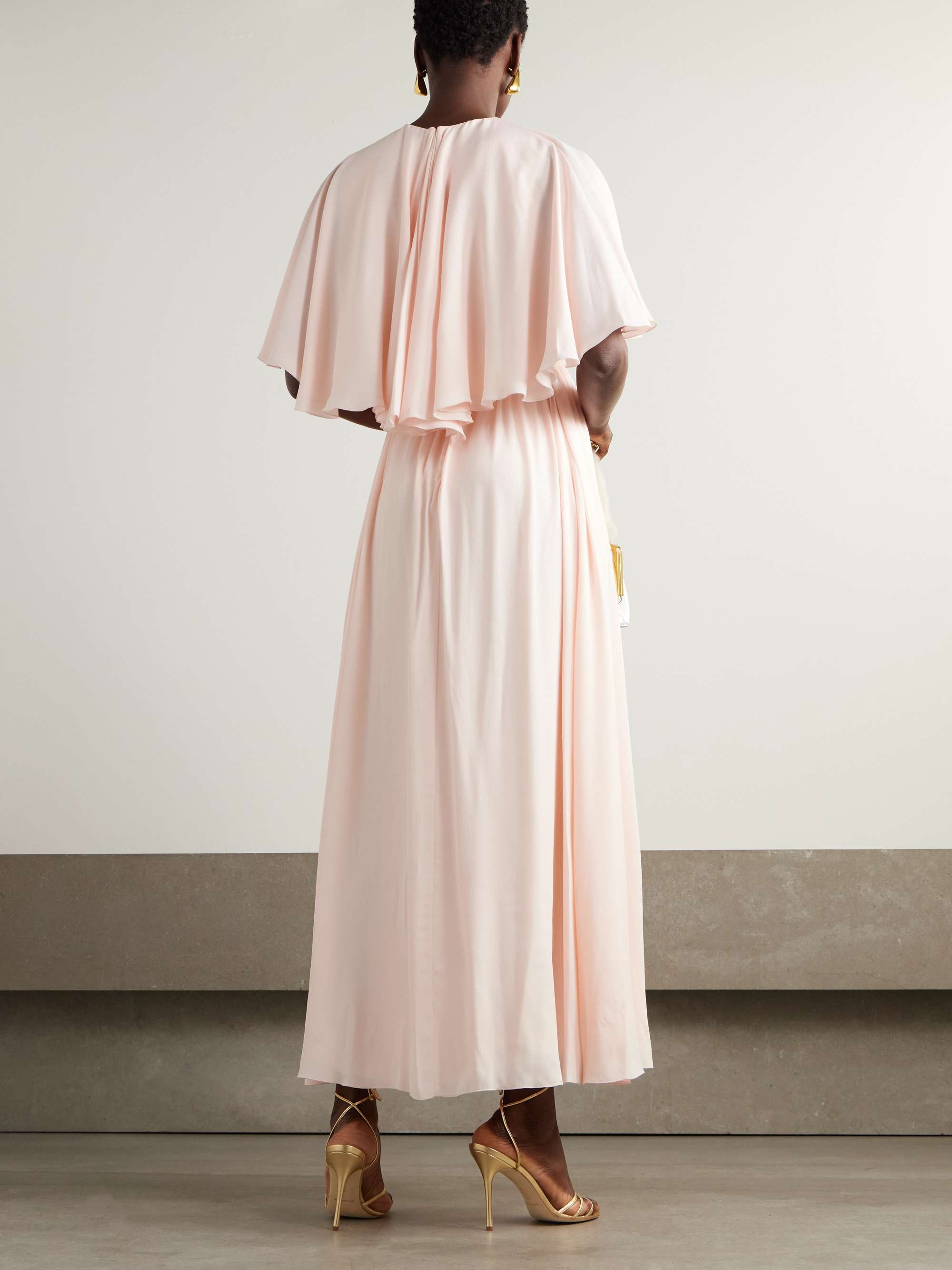 Cape-effect pleated crepe midi dress view
