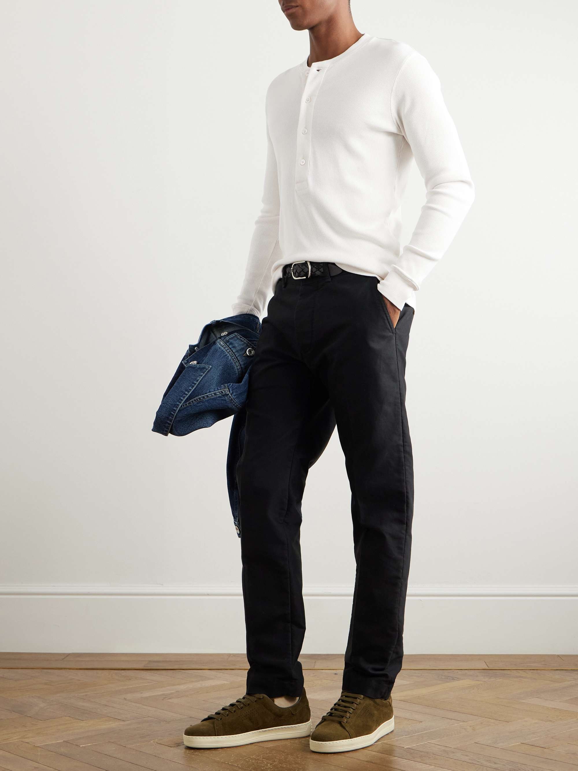 Slim-Fit Ribbed Cotton and Modal-Blend Jersey Henley T-Shirt view