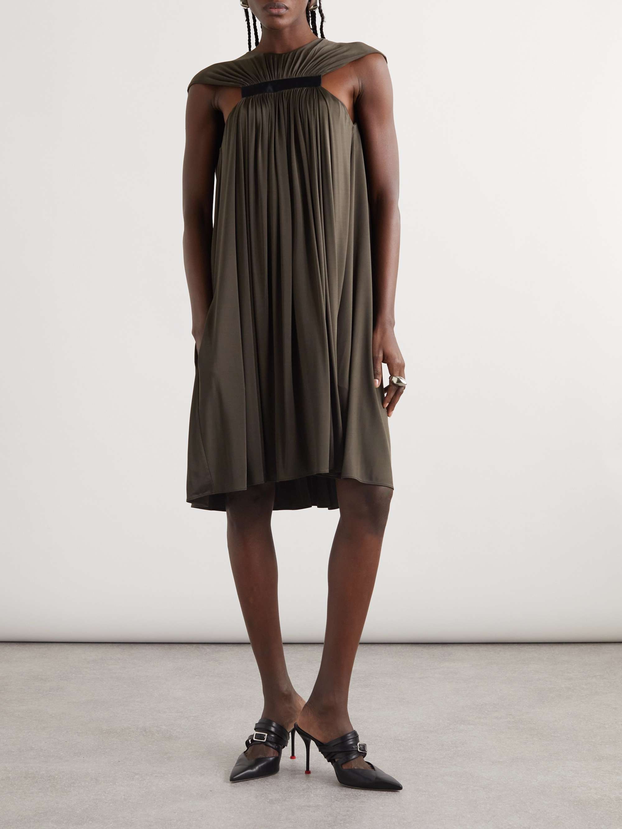 Satin-trimmed gathered stretch-jersey mini dress view