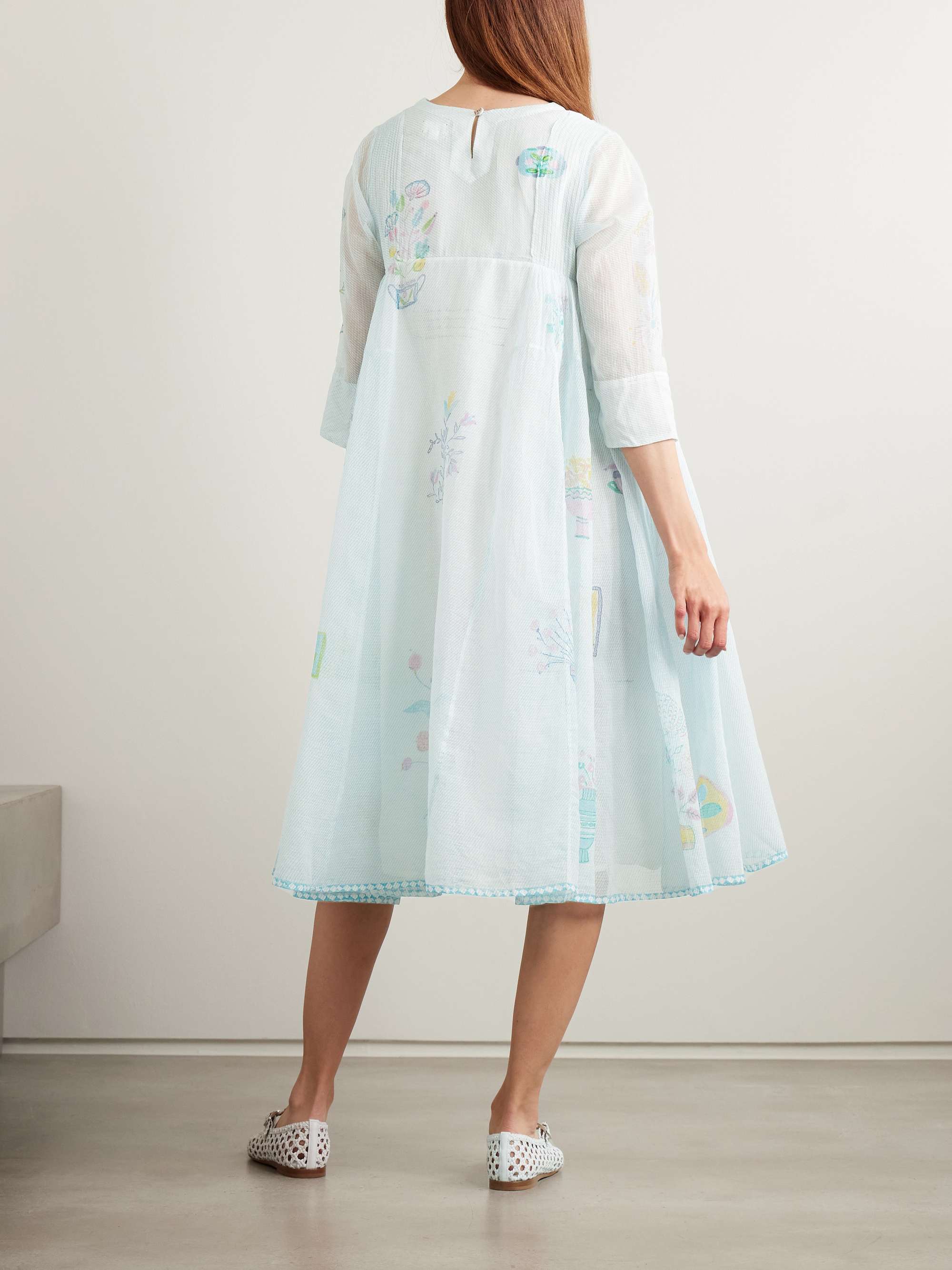 Heather pintucked printed cotton Kota Doriya midi dress view