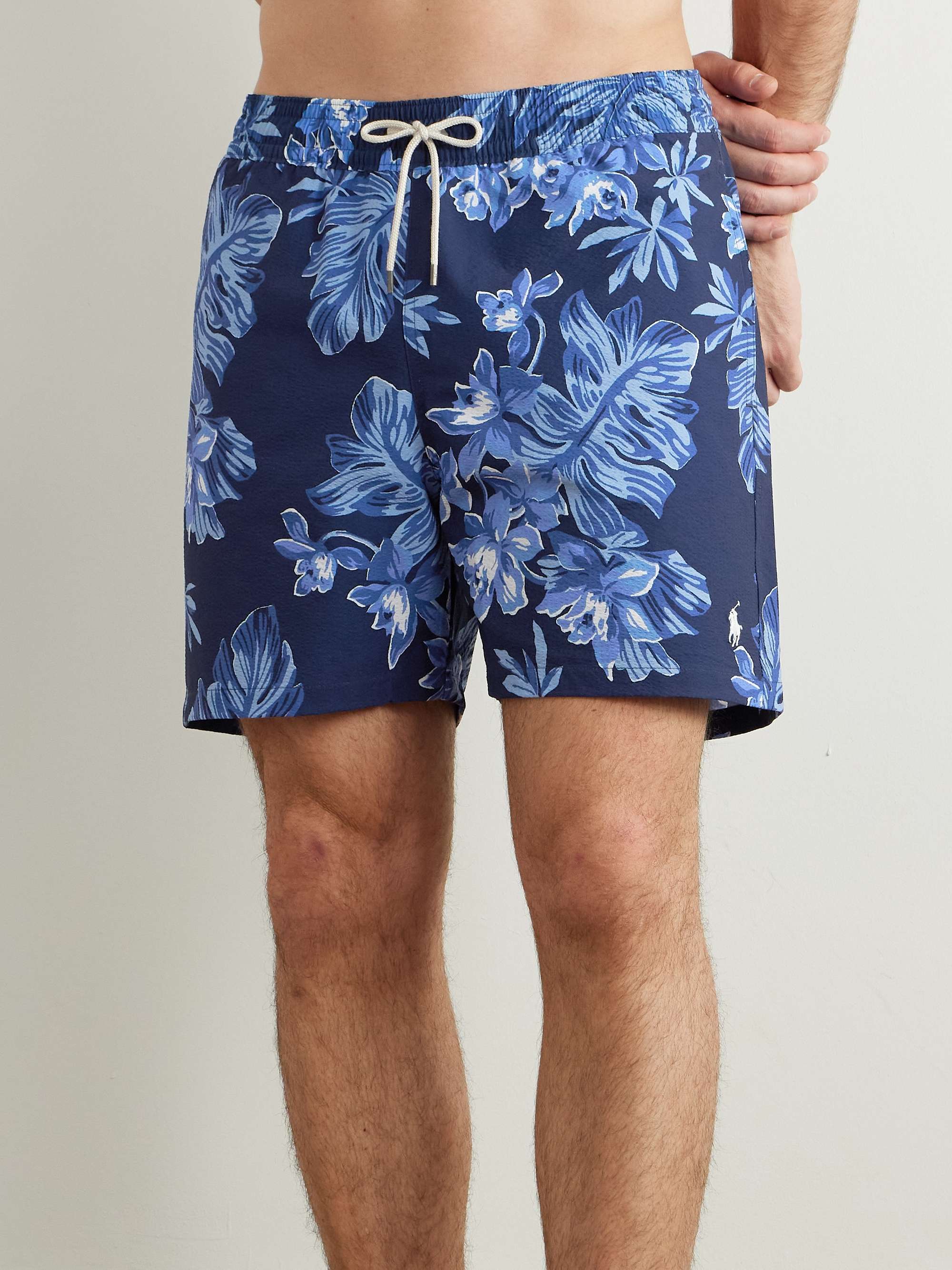 Traveler Straight-Leg Mid-Length Floral-Print Seersucker Swim Shorts view
