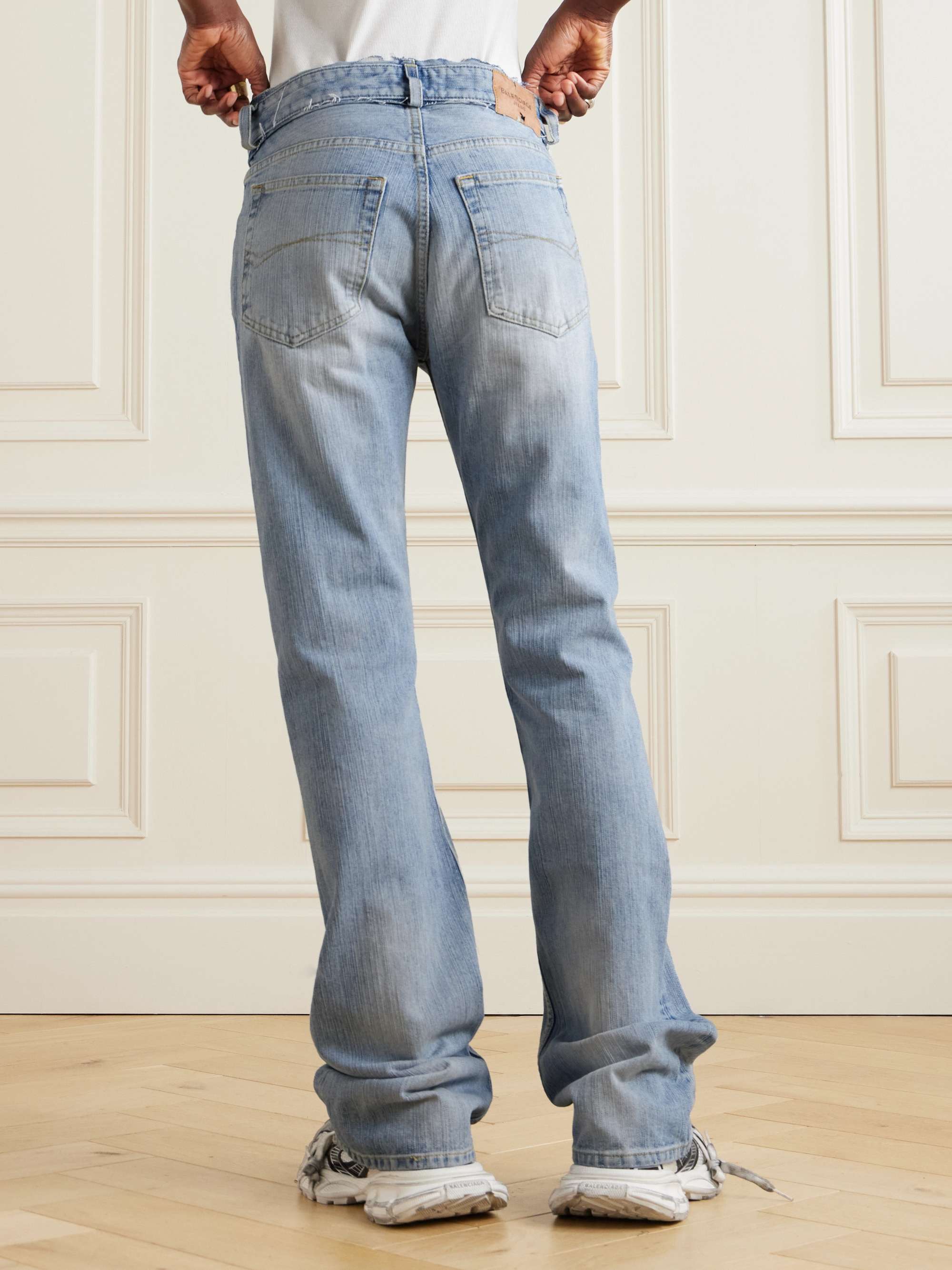 Frayed low-rise straight-leg jeans view