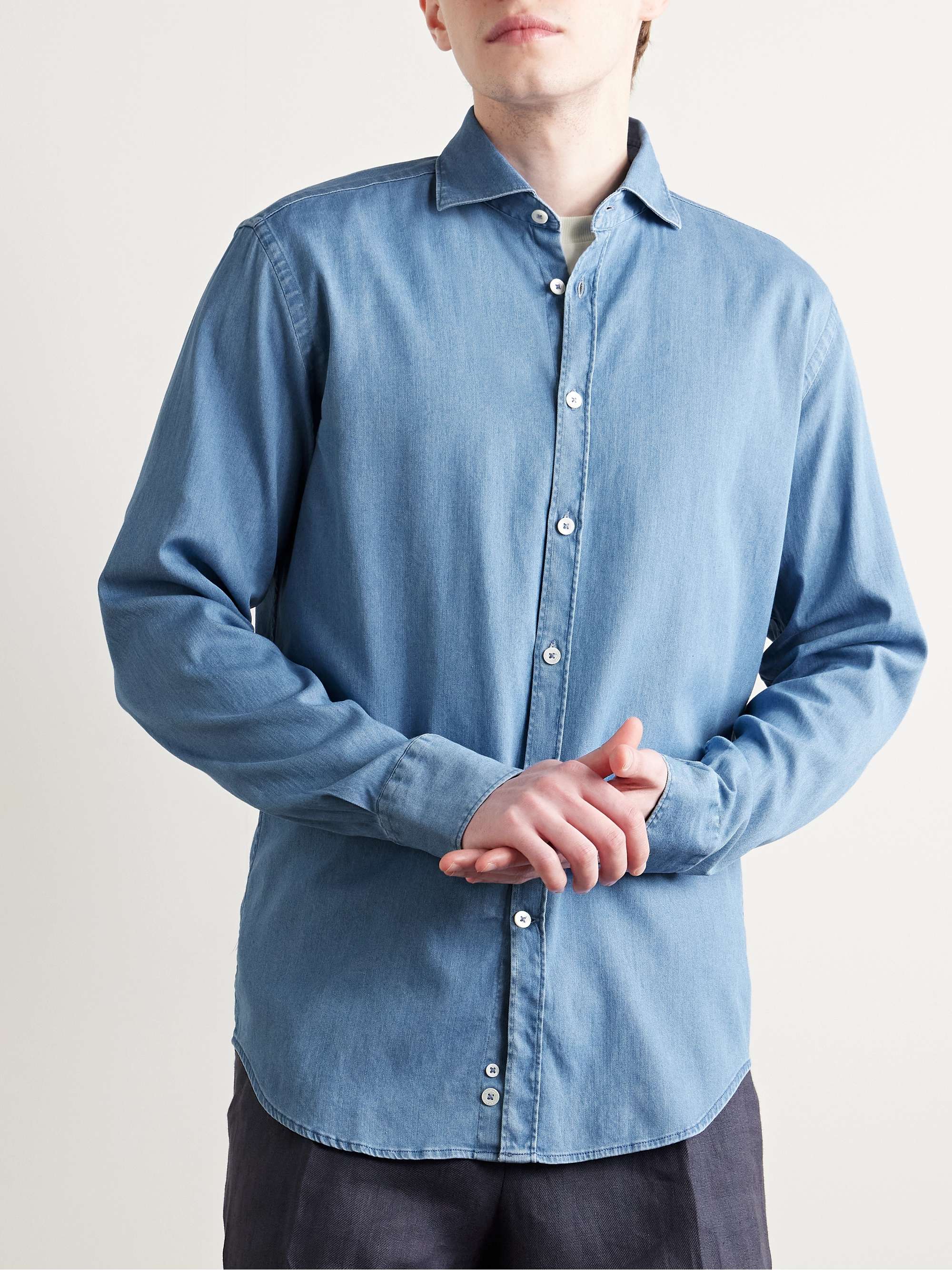 Spread-Collar Cotton-Chambray Shirt view