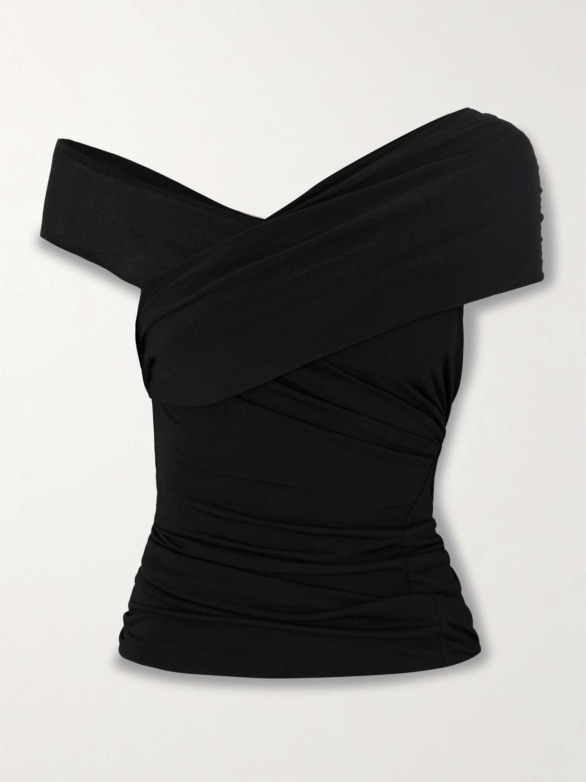 Sahara asymmetric gathered crepe-jersey top view