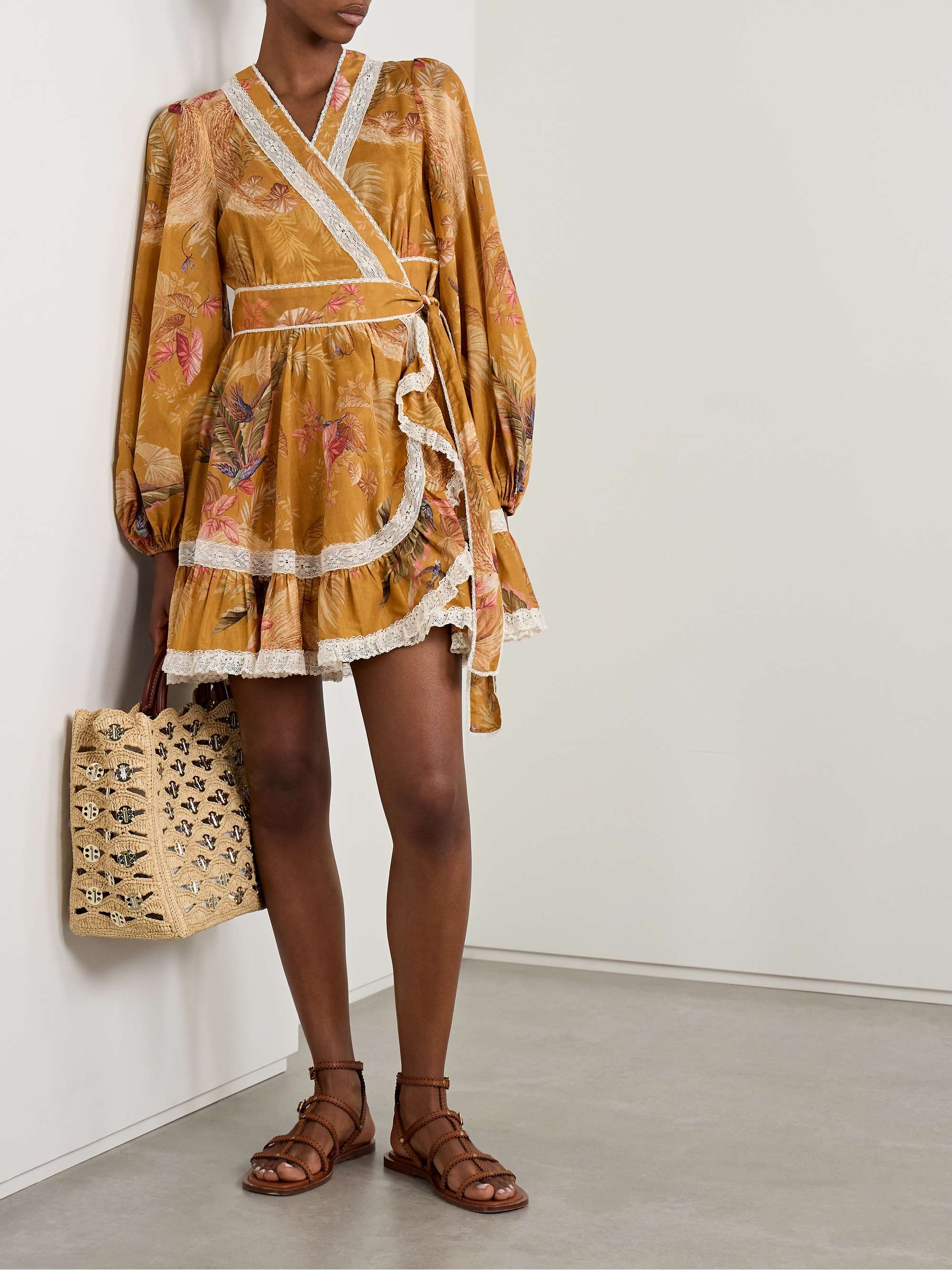 Ascension lace-trimmed tiered printed cotton-voile mini wrap dress view