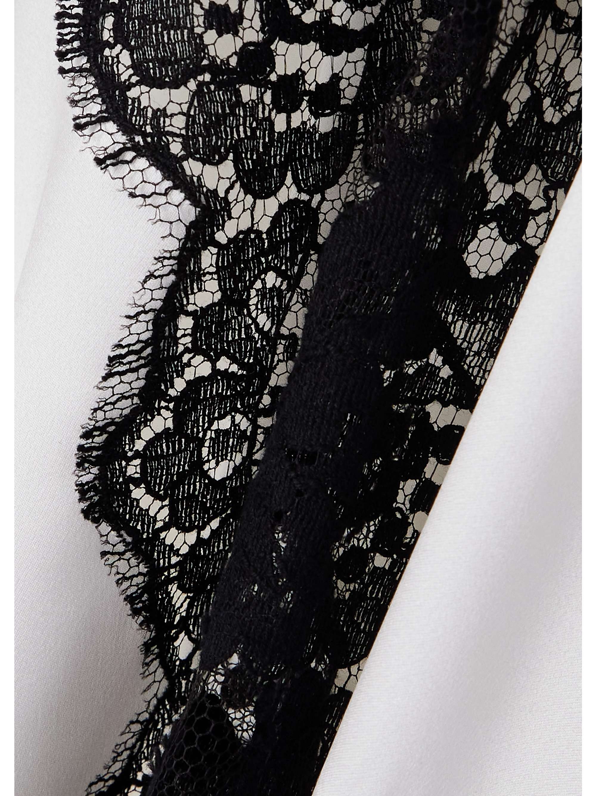 Lace-trimmed silk-blend satin turtleneck blouse view