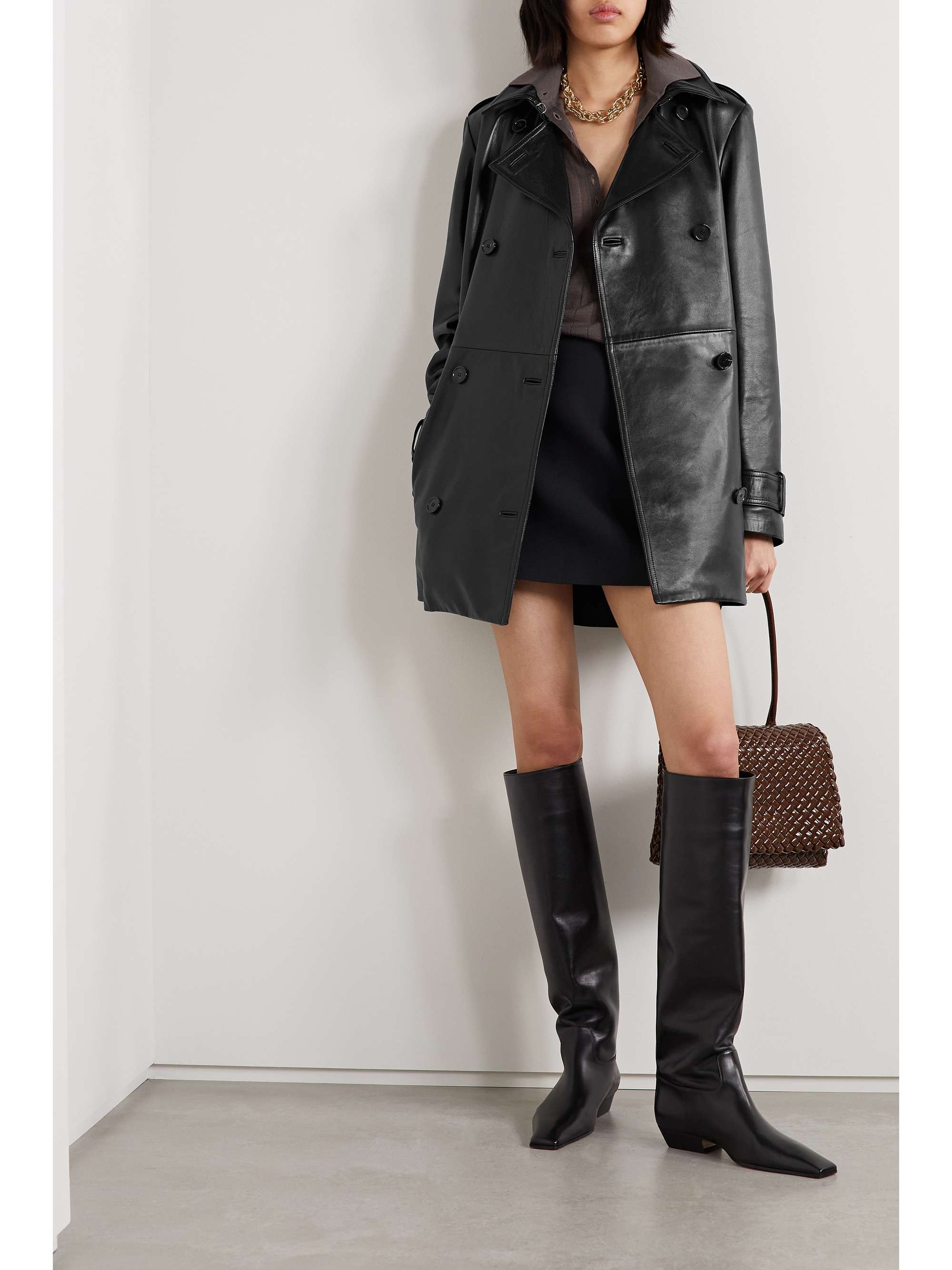Charlotte double-breasted leather trench coat view