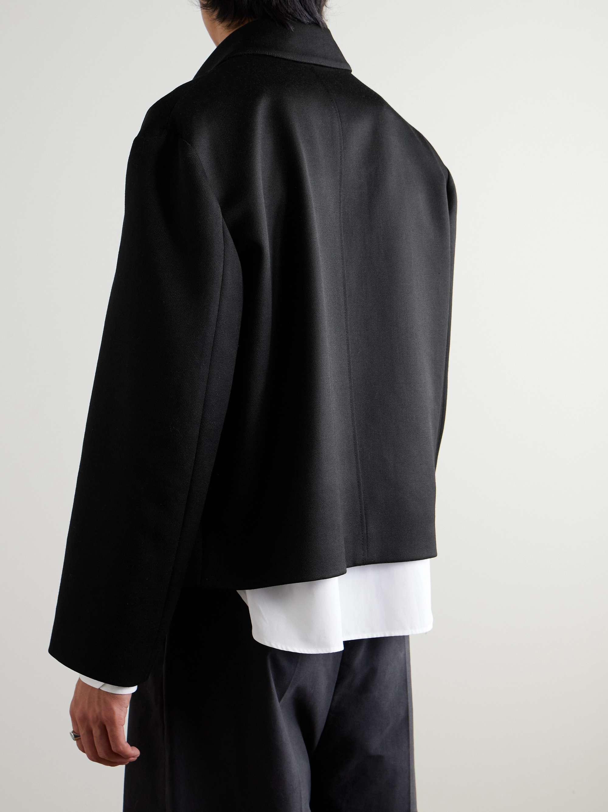 Leather-Trimmed Wool-Twill Jacket view