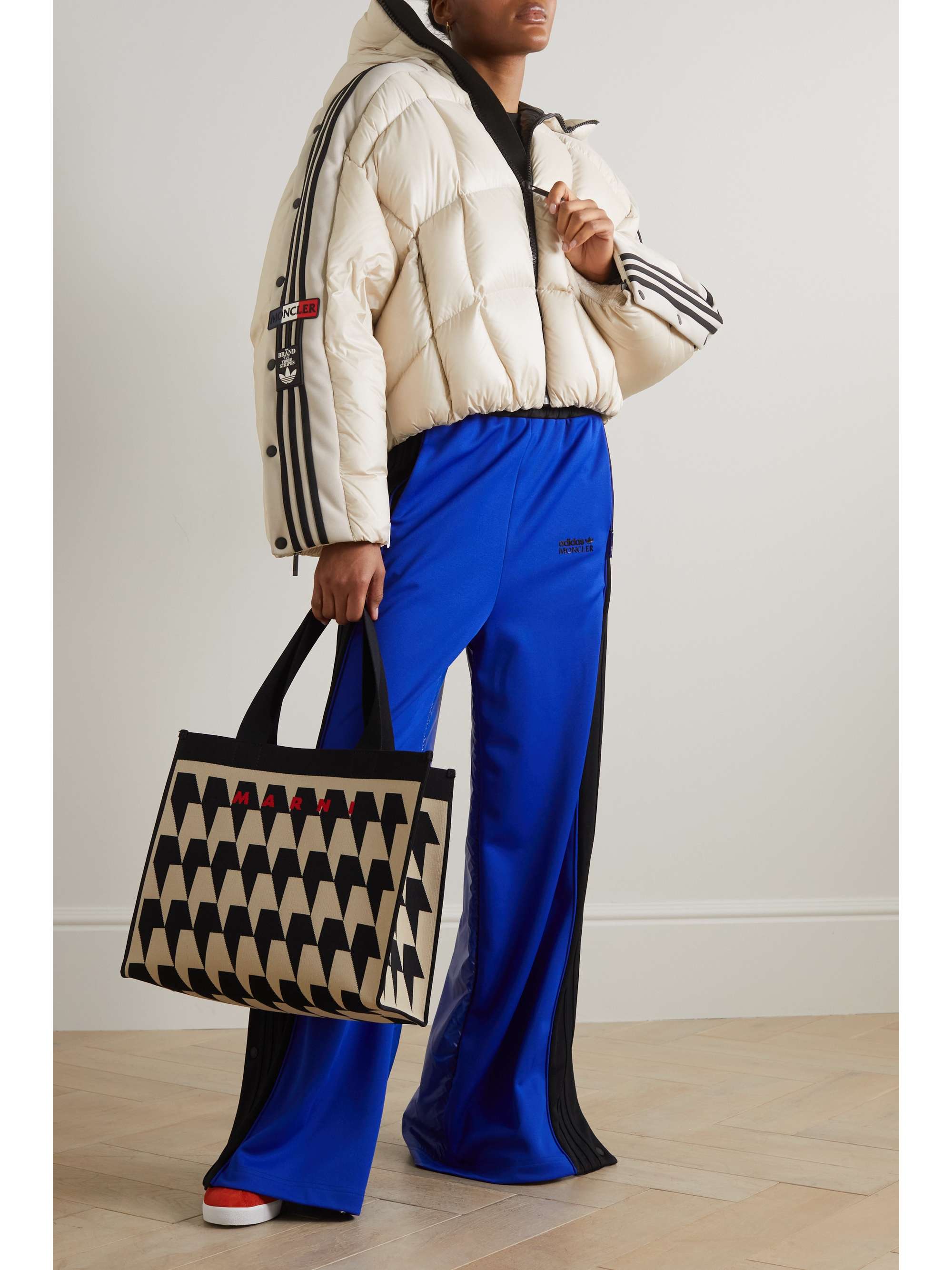 + adidas Originals cropped hooded striped quilted shell down jacket view