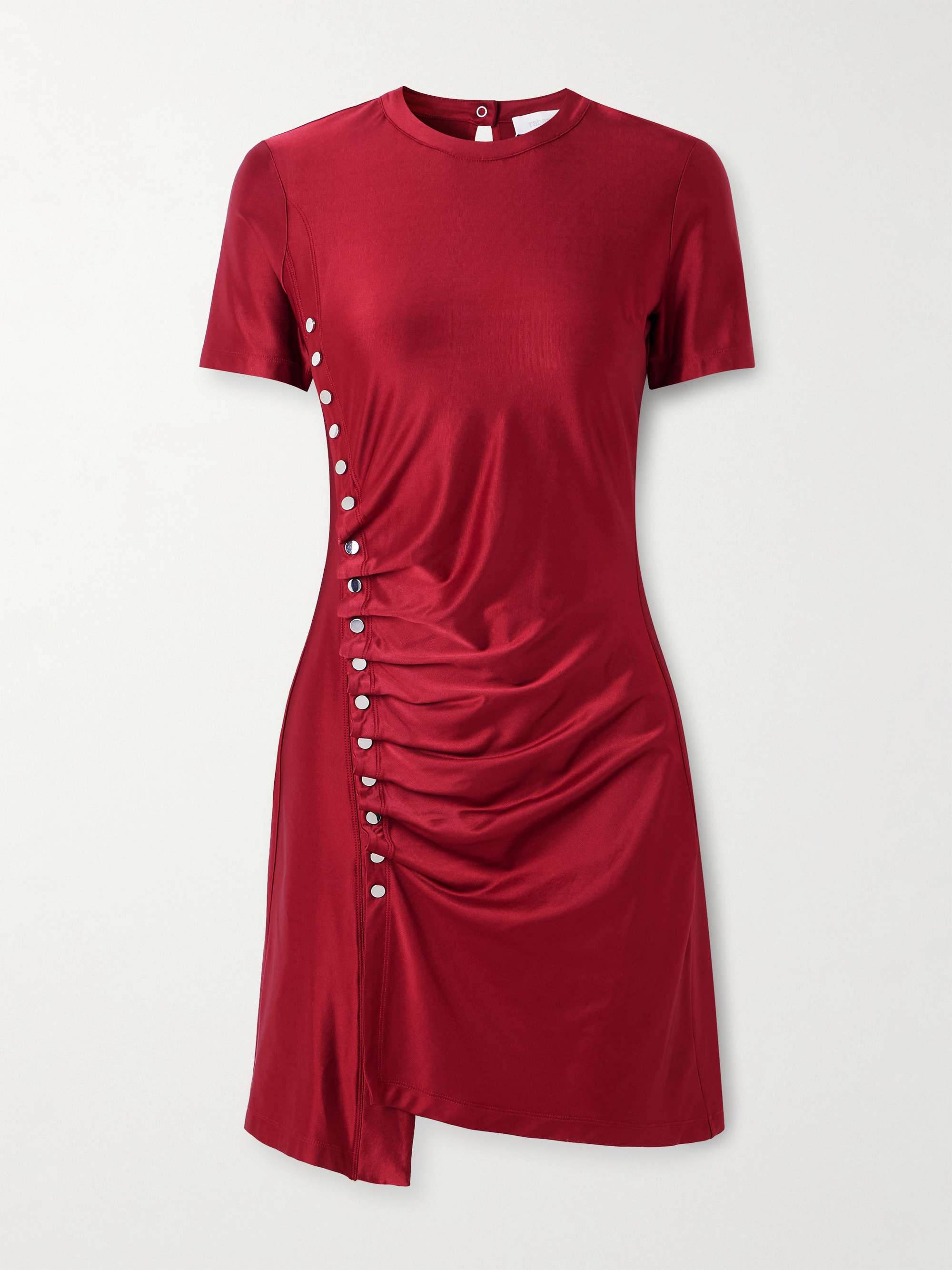 Embellished gathered satin-jersey mini dress view