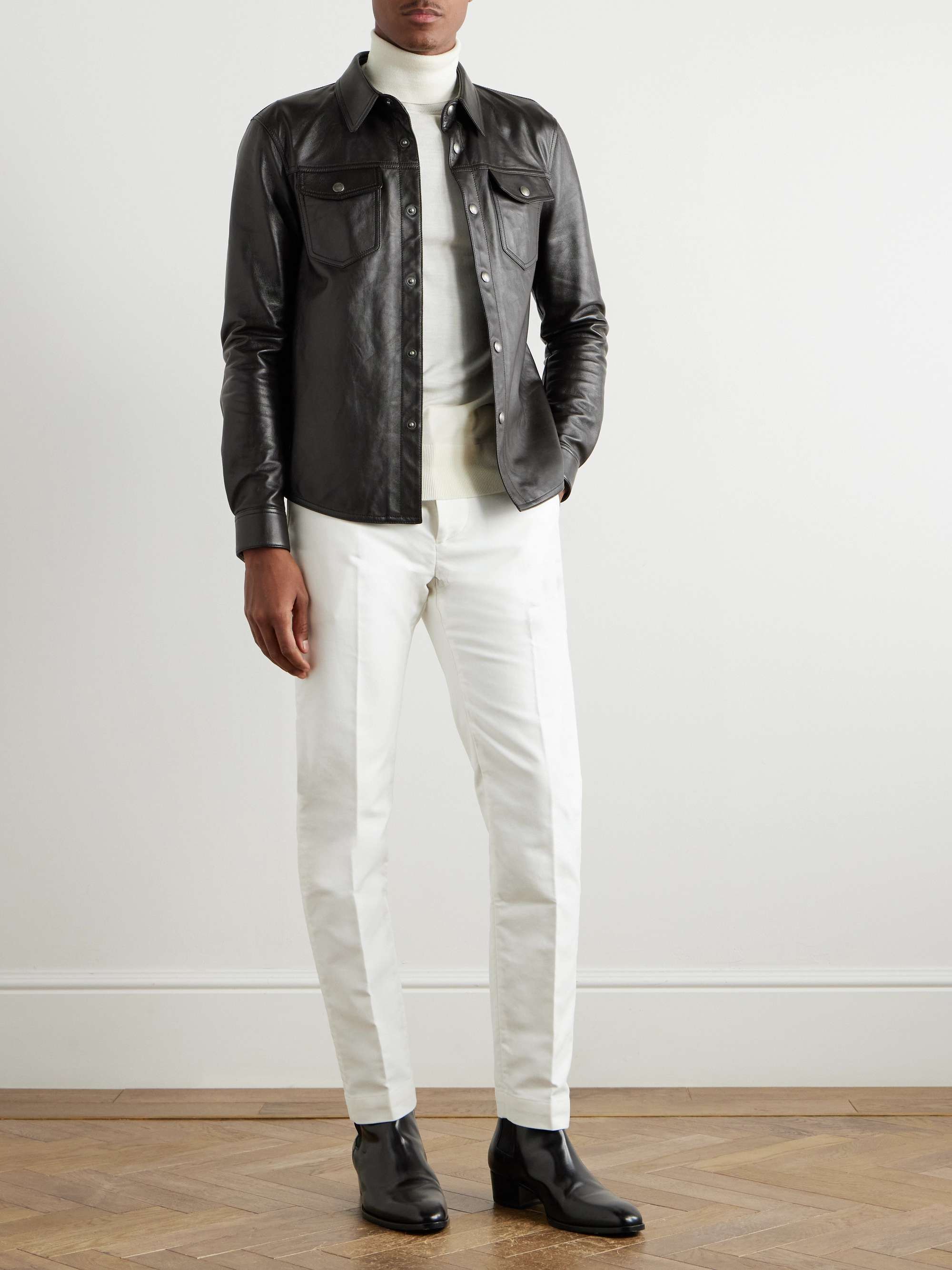 Straight-Leg Brushed Cotton-Satin Trousers view