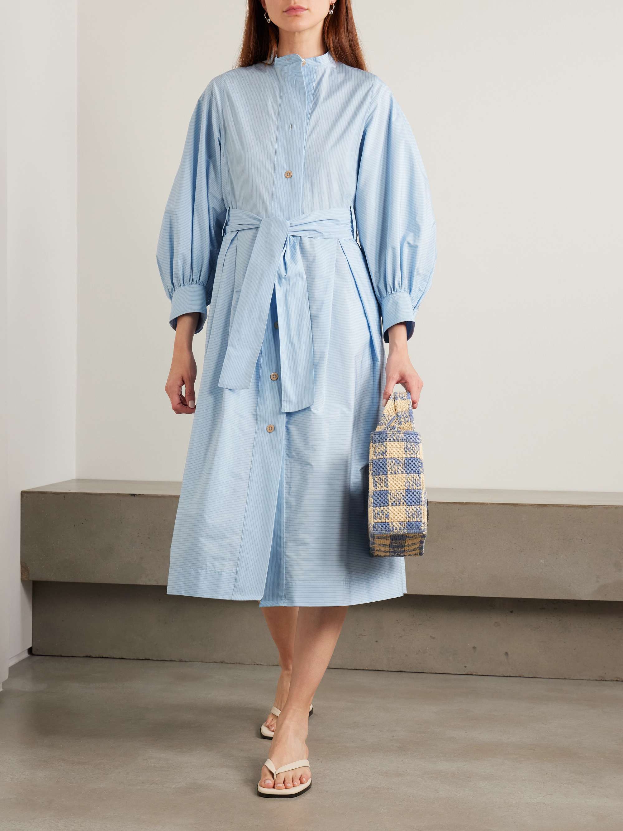 Yvonne belted striped cotton-poplin midi shirt dress view