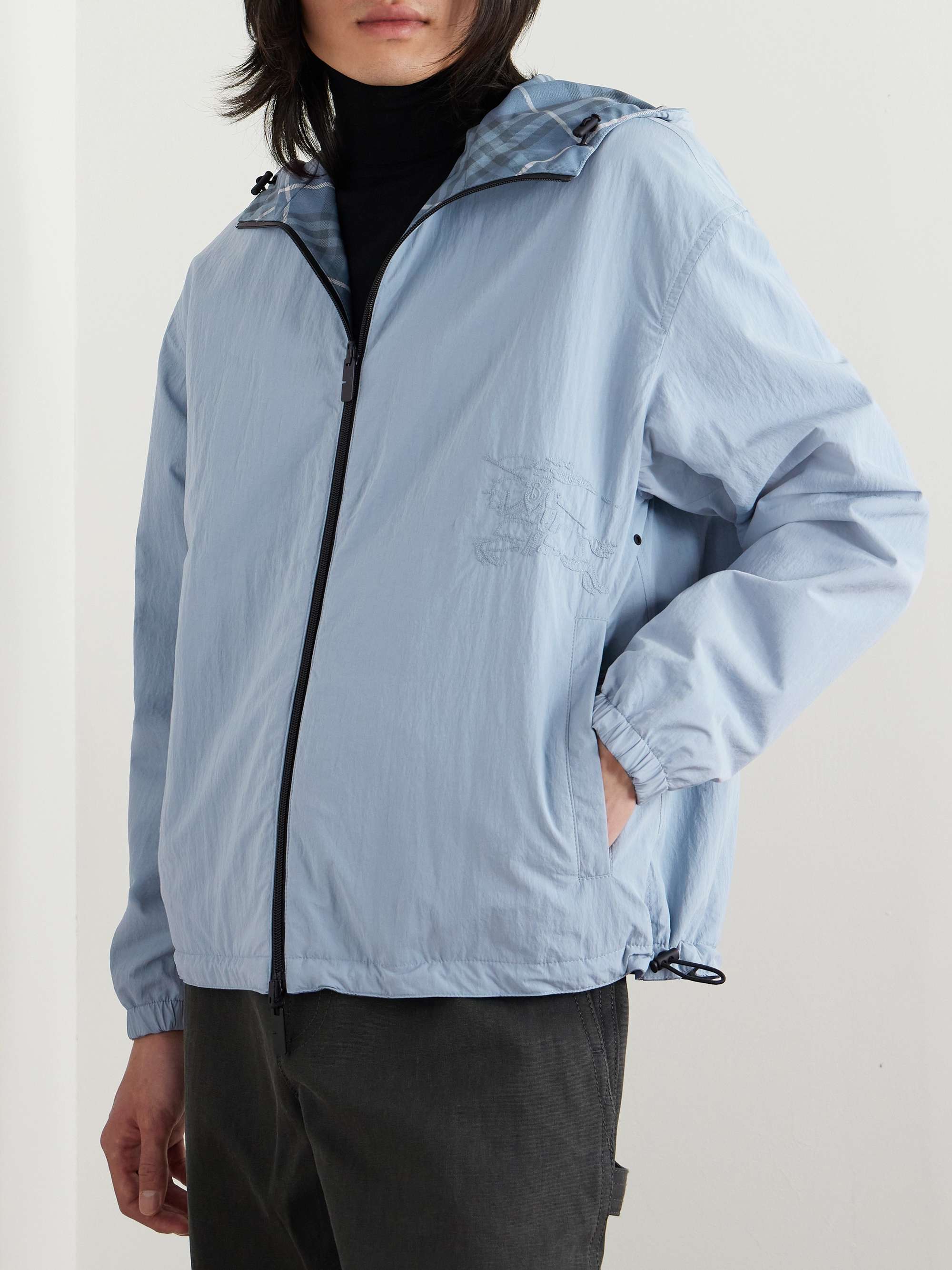Oversized Reversible Logo-Appliquéd Checked Gabardine and Nylon Hooded Jacket view