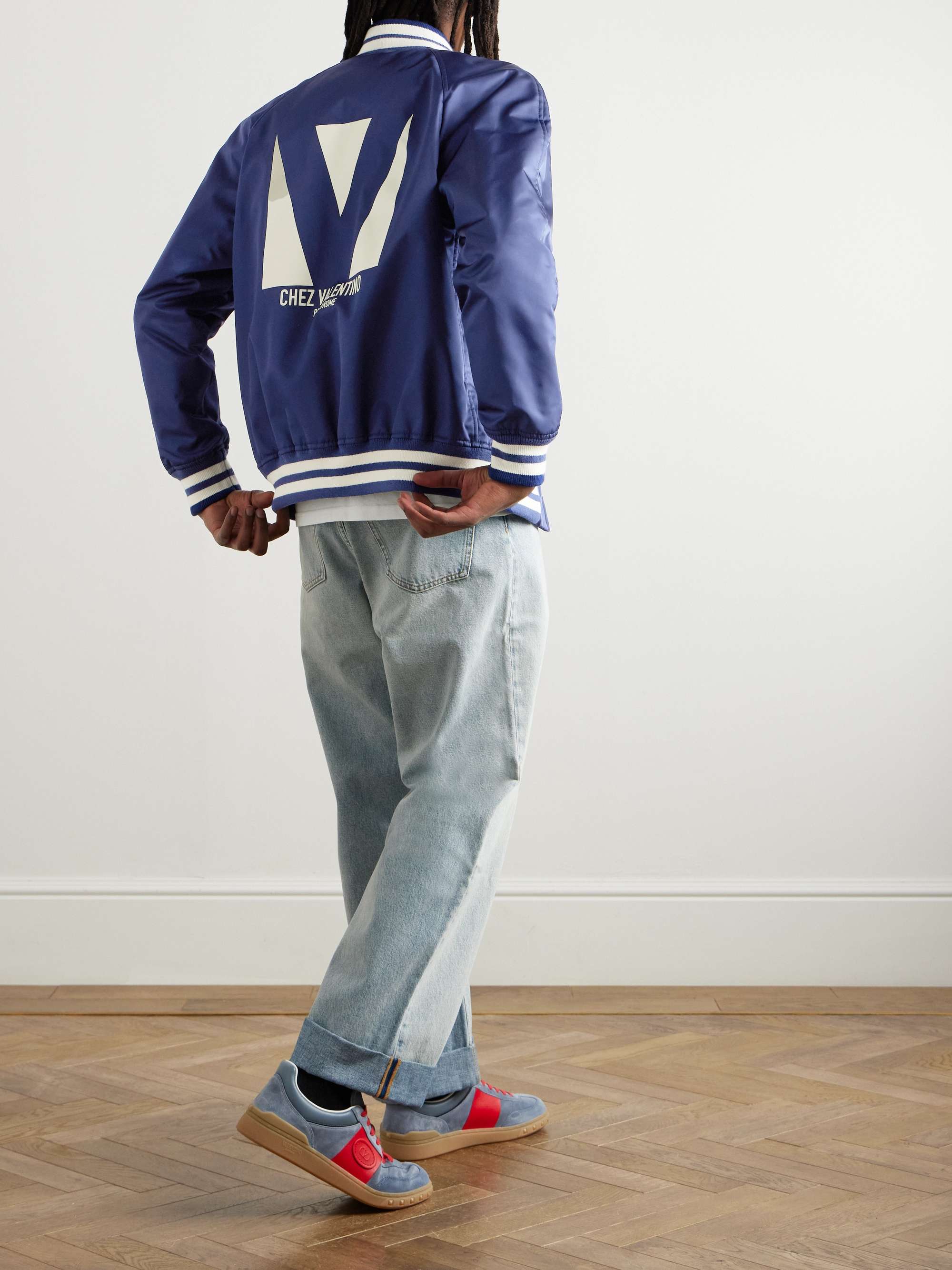 Striped Logo-Print Padded Shell Bomber Jacket view