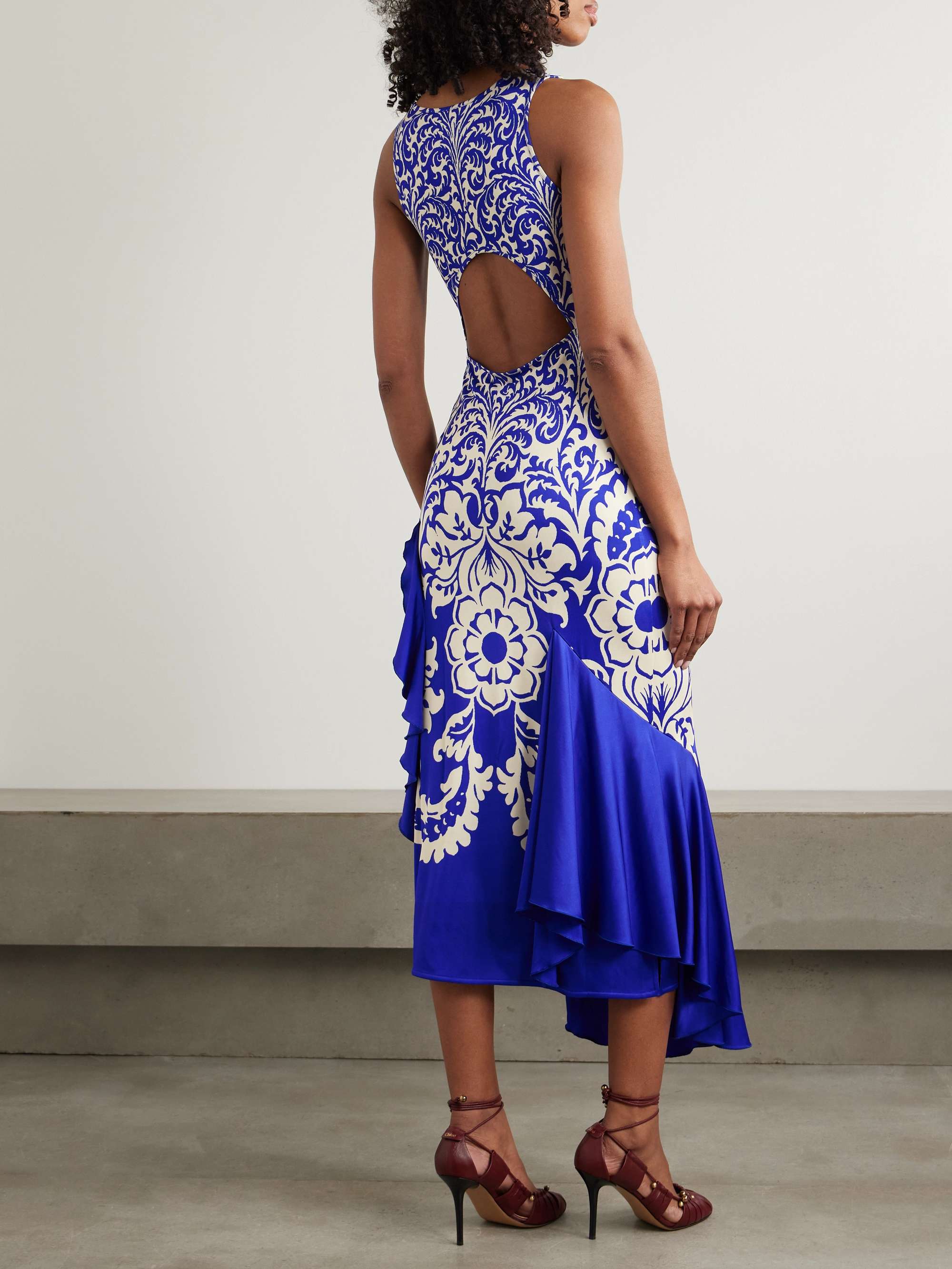 Asymmetric printed jersey maxi dress view