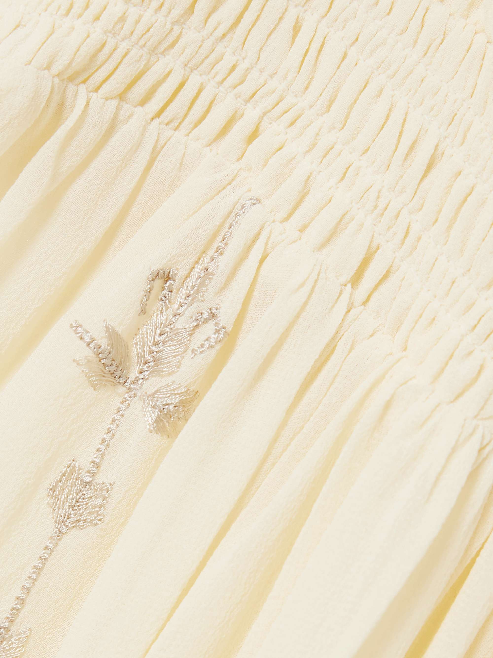 Odilia tasseled smocked embroidered silk crepe de chine midi dress view