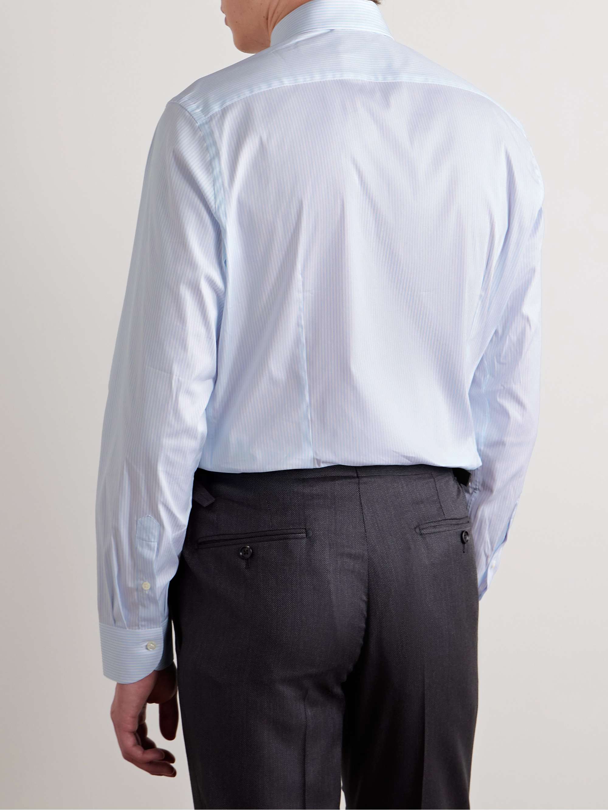Cutaway-Collar Striped Cotton-Blend Poplin Shirt view