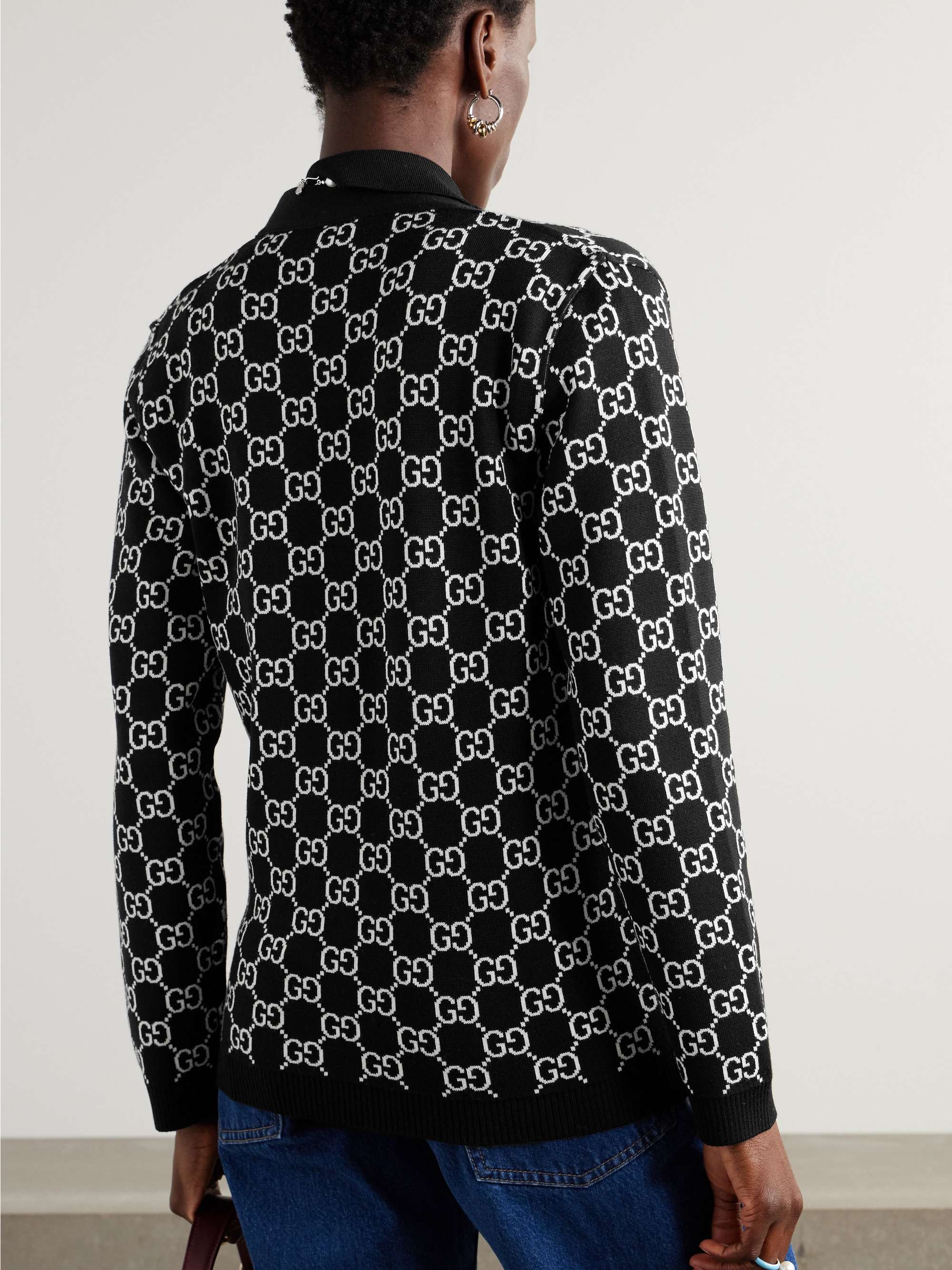 Reversible logo-jacquard wool-blend cardigan view