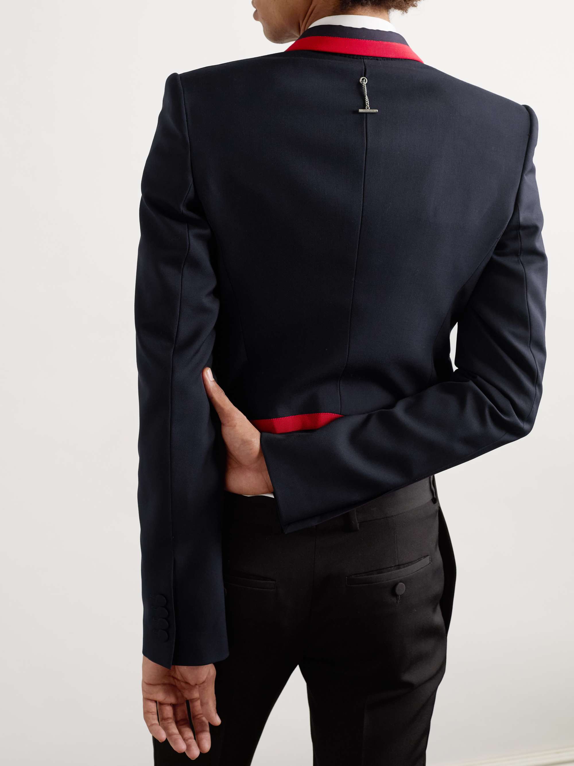 Slim-Fit Double-Breasted Grosgrain-Trimmed Wool Blazer view