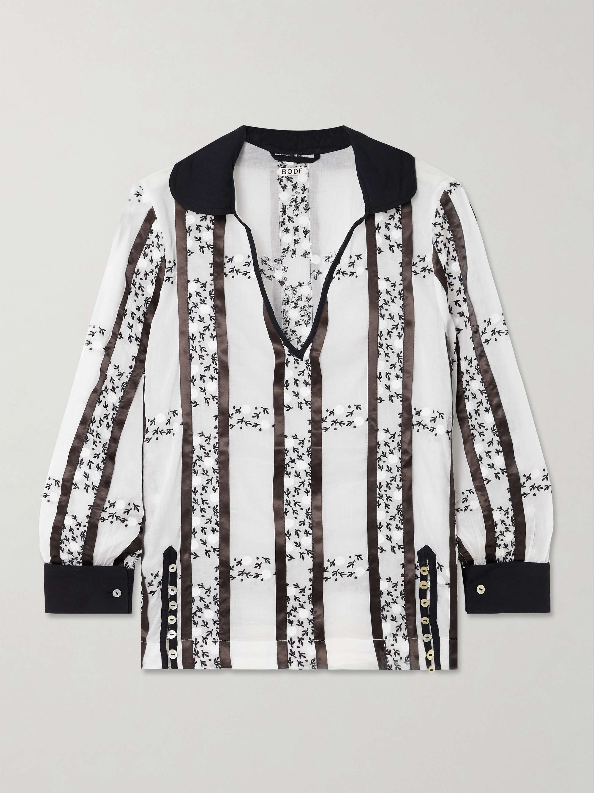 Lattice Sprig embroidered button-embellished satin-trimmed cotton blouse view