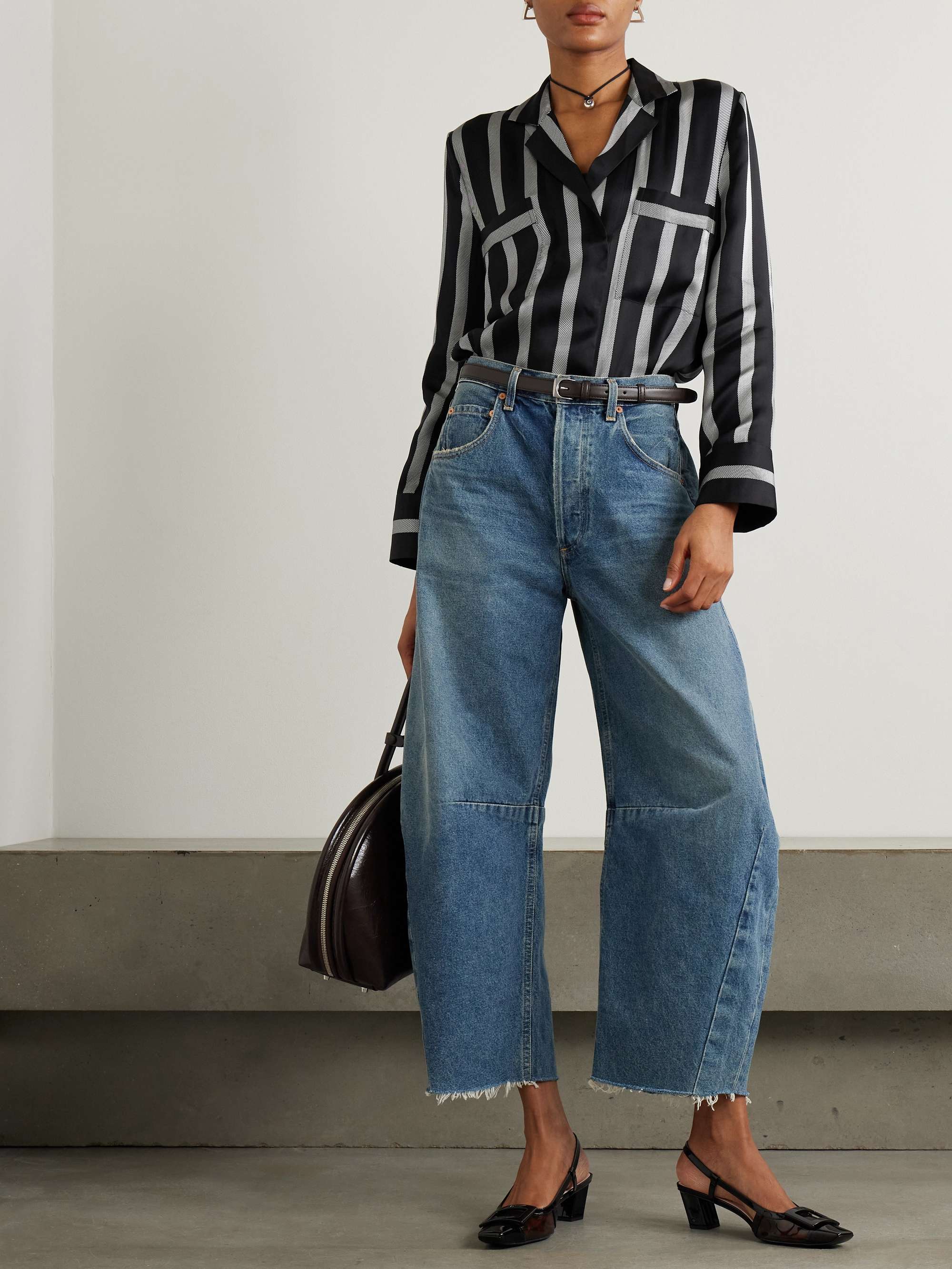 Lynette striped silk-blend satin-twill shirt view