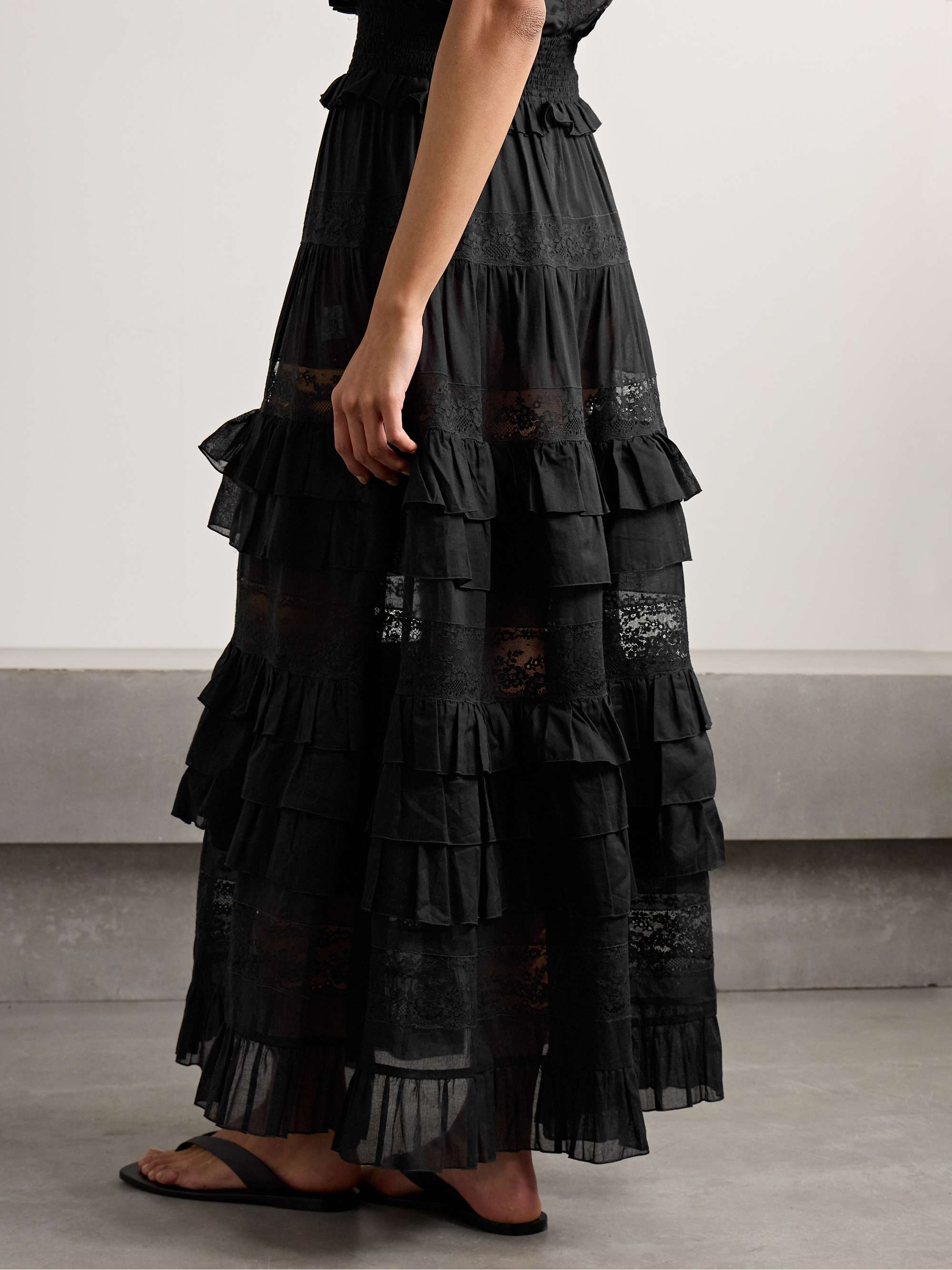 Tina tiered ruffled lace-trimmed cotton-voile maxi skirt view