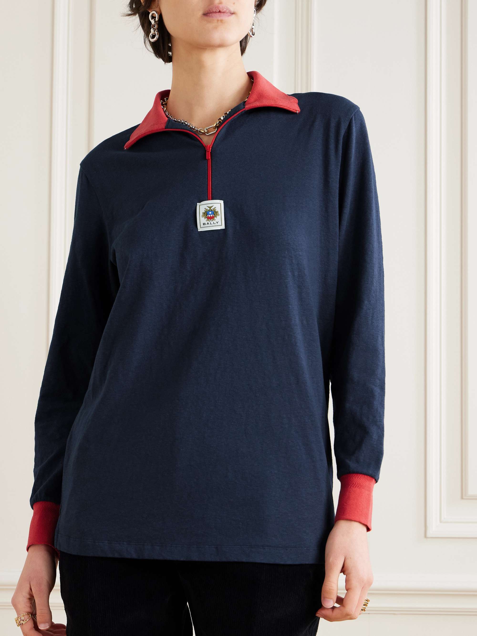 Two-tone organic cotton-blend polo sweater view