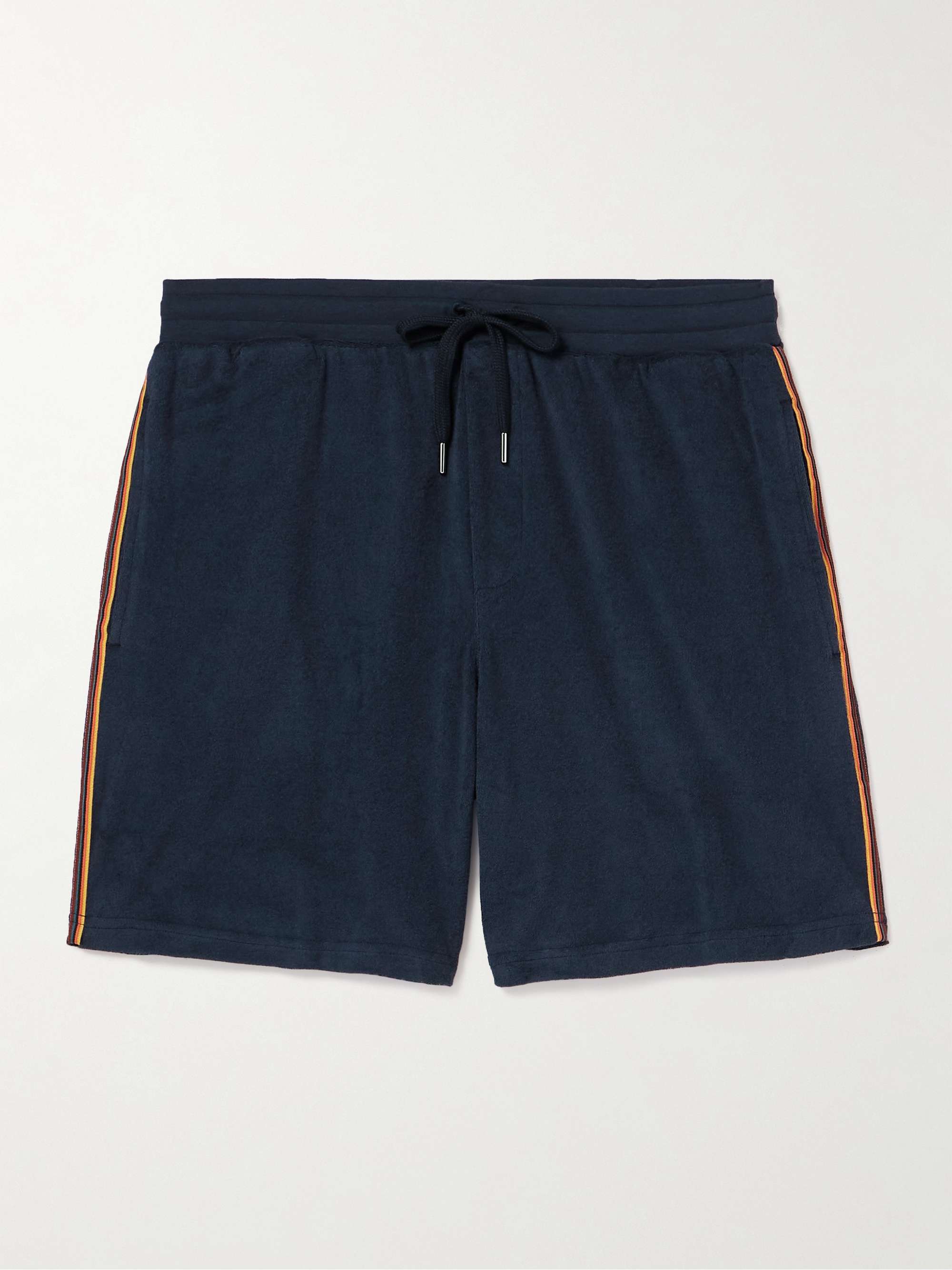 Straight-Leg Webbing-Trimmed Cotton-Blend Terry Drawstring Shorts view
