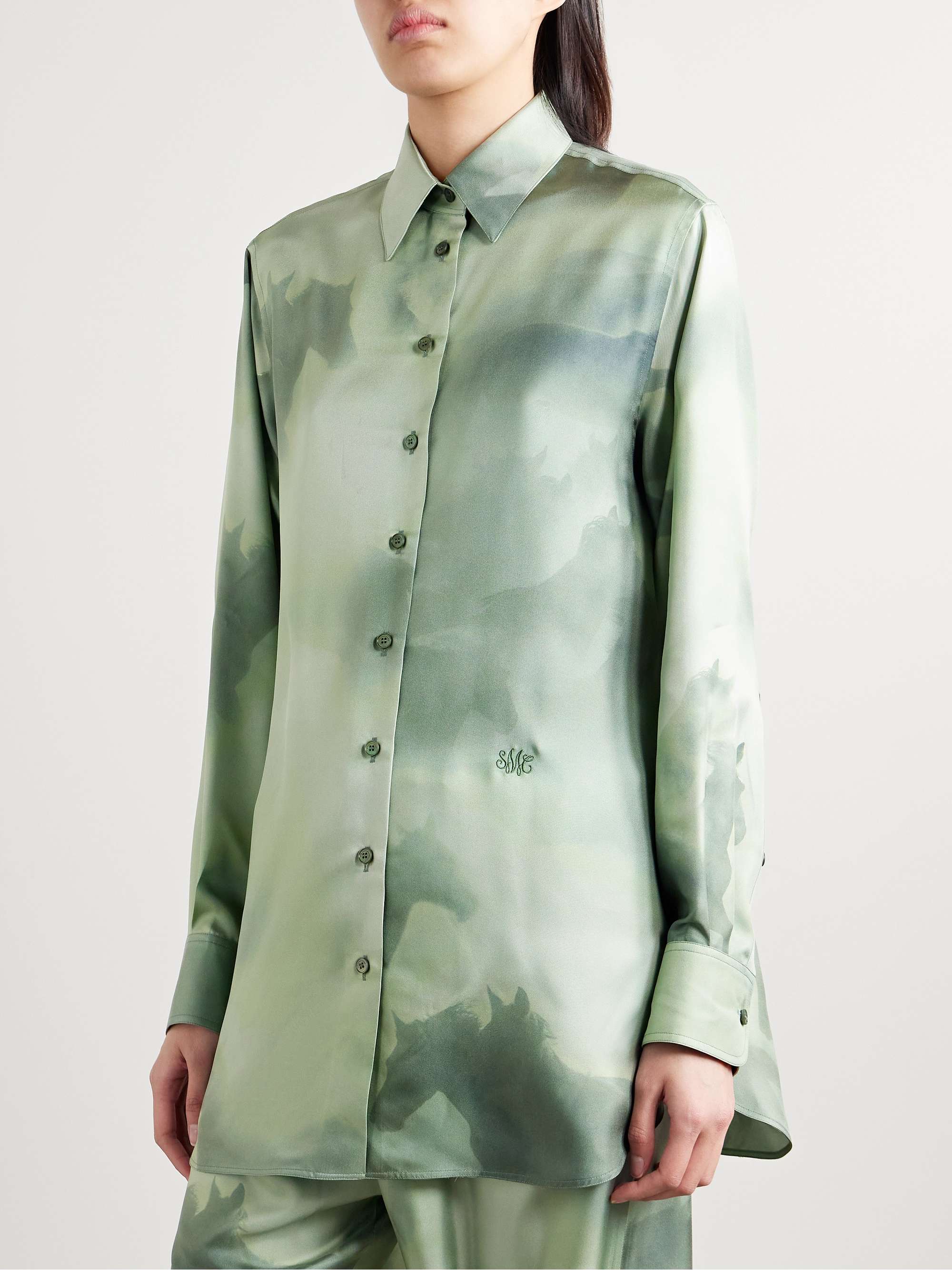Oversized printed organic silk-twill shirt view