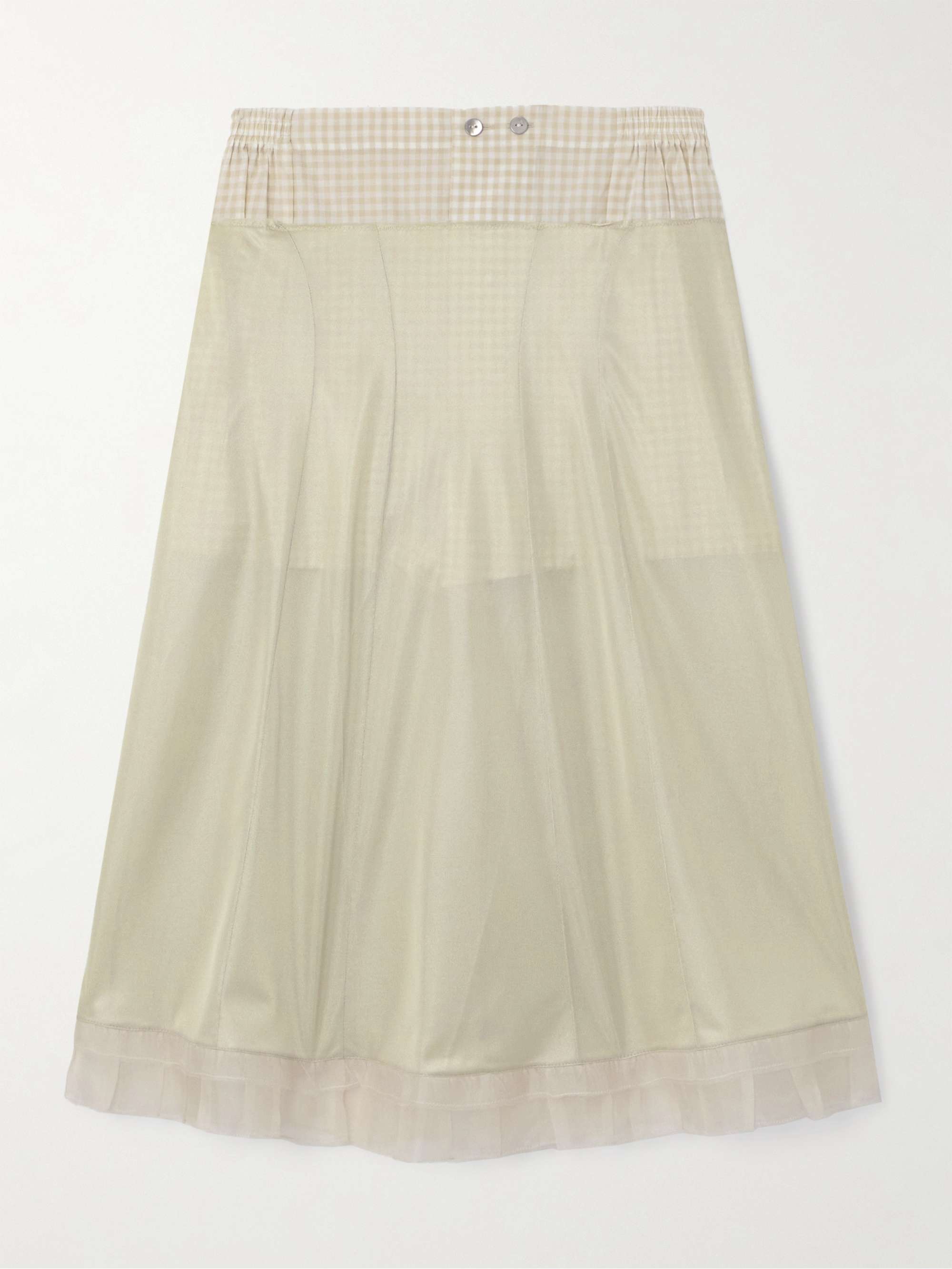 Layered paneled chiffon and checked cotton skirt view