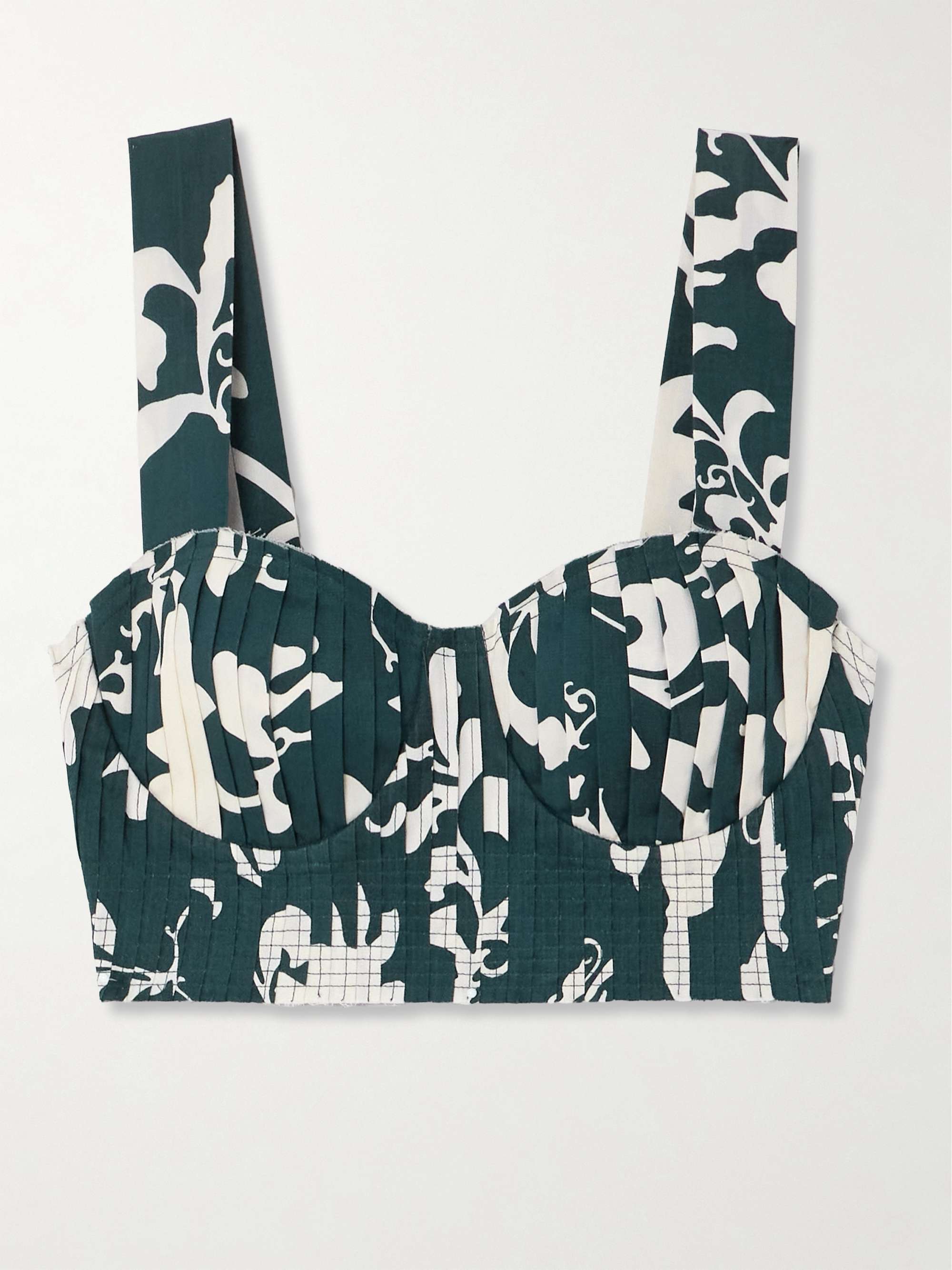 Dalia pleated frayed floral-print cotton bustier top view