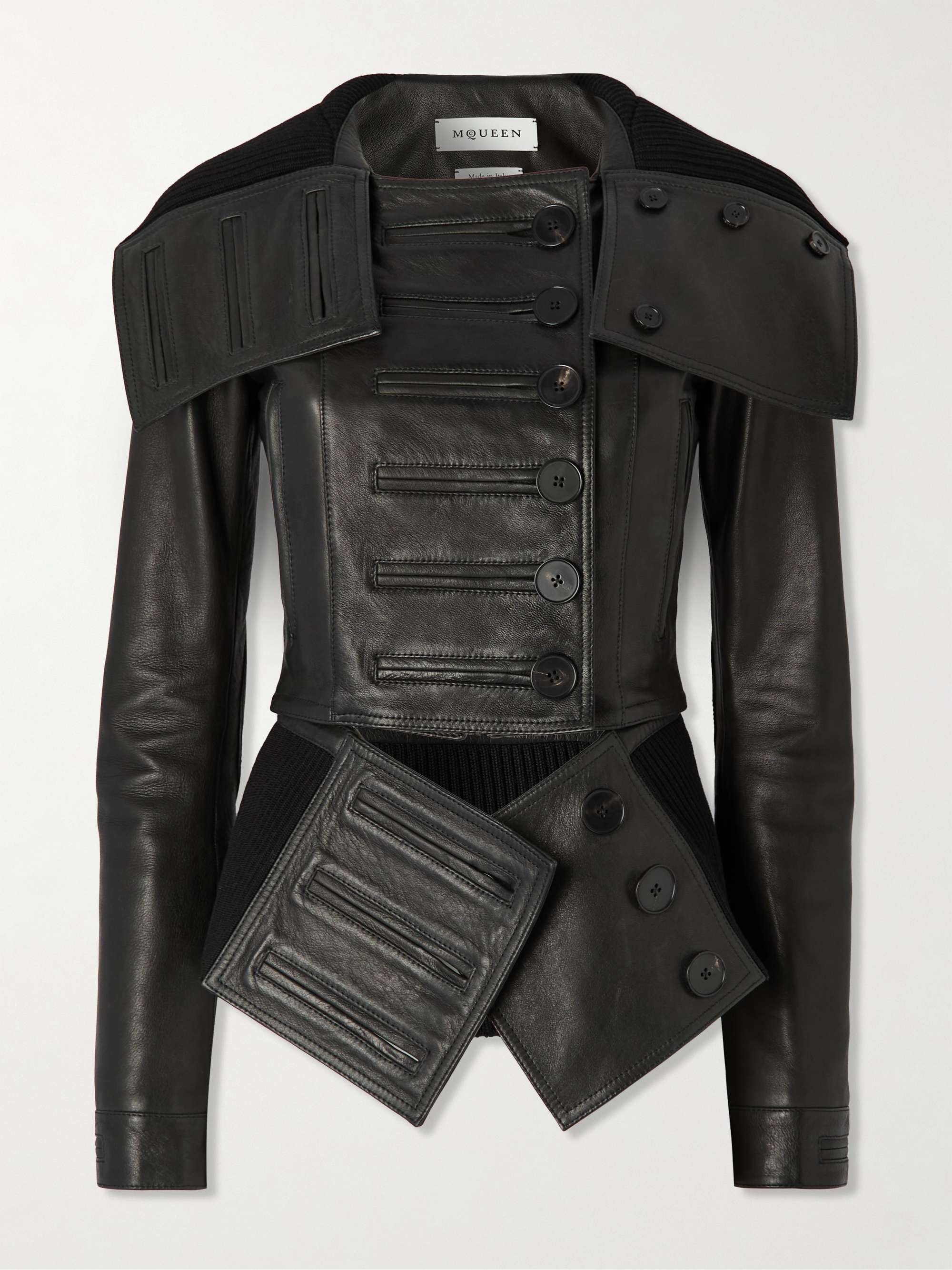 Paneled leather and ribbed cotton-blend jacket view