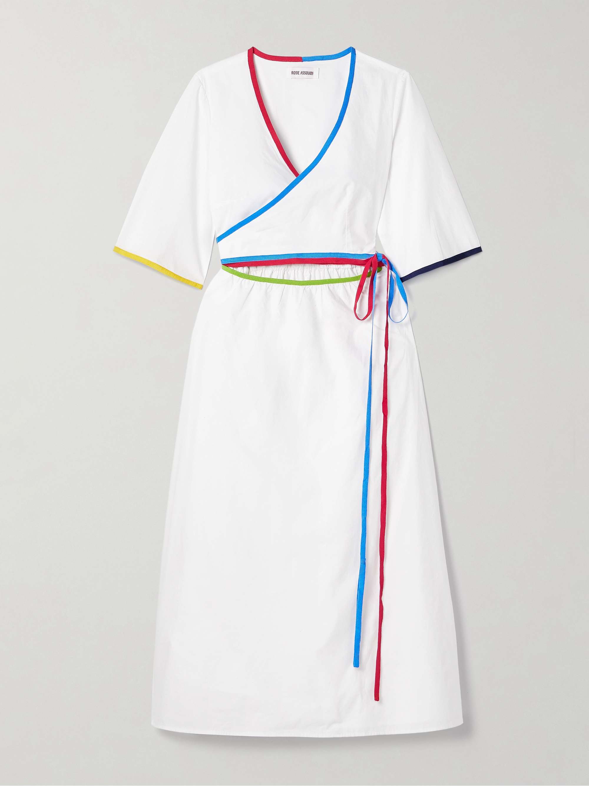 Ribbon grosgrain-trimmed cotton-poplin midi wrap dress view