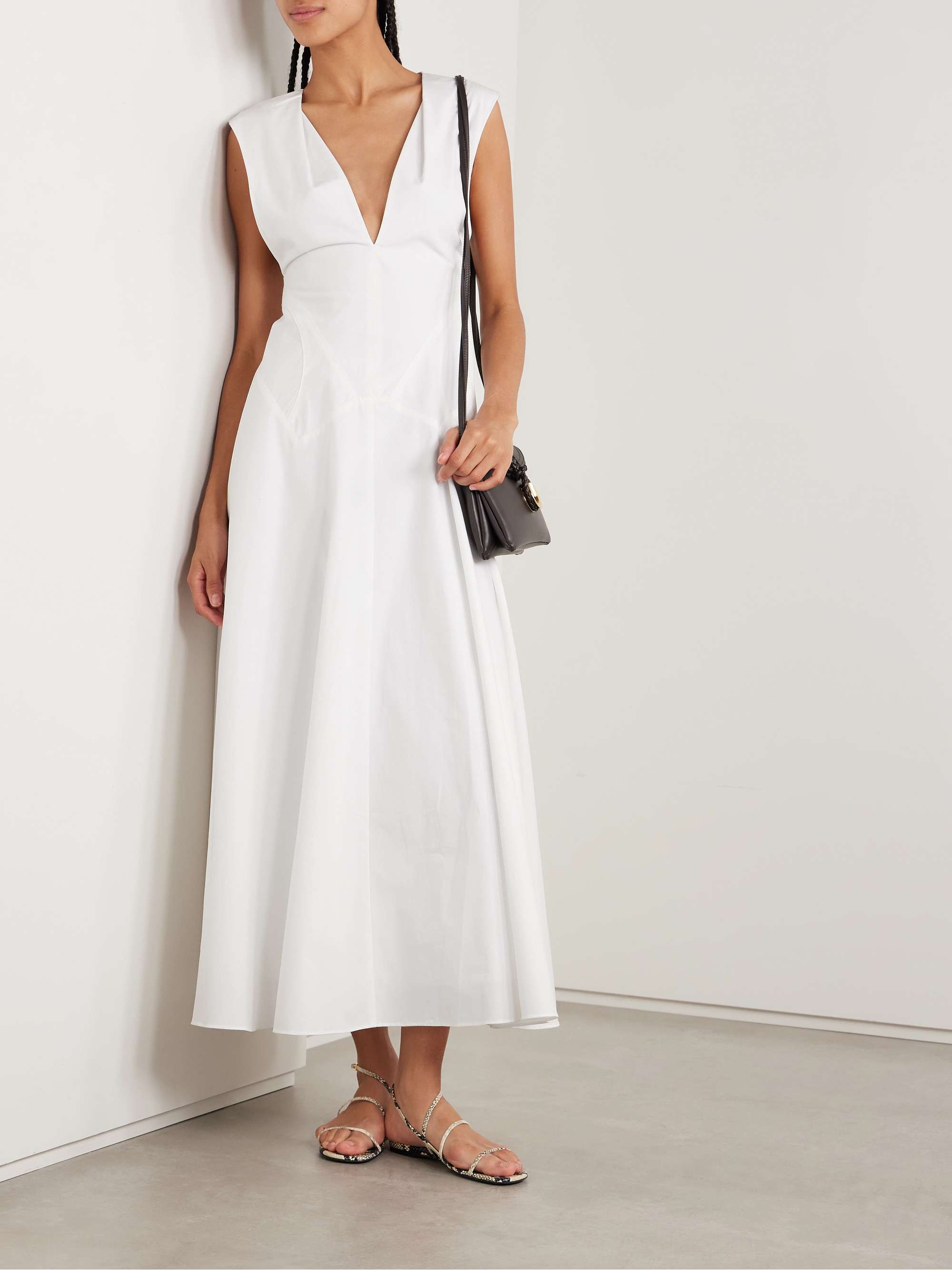 Anisa paneled cotton-poplin midi dress view