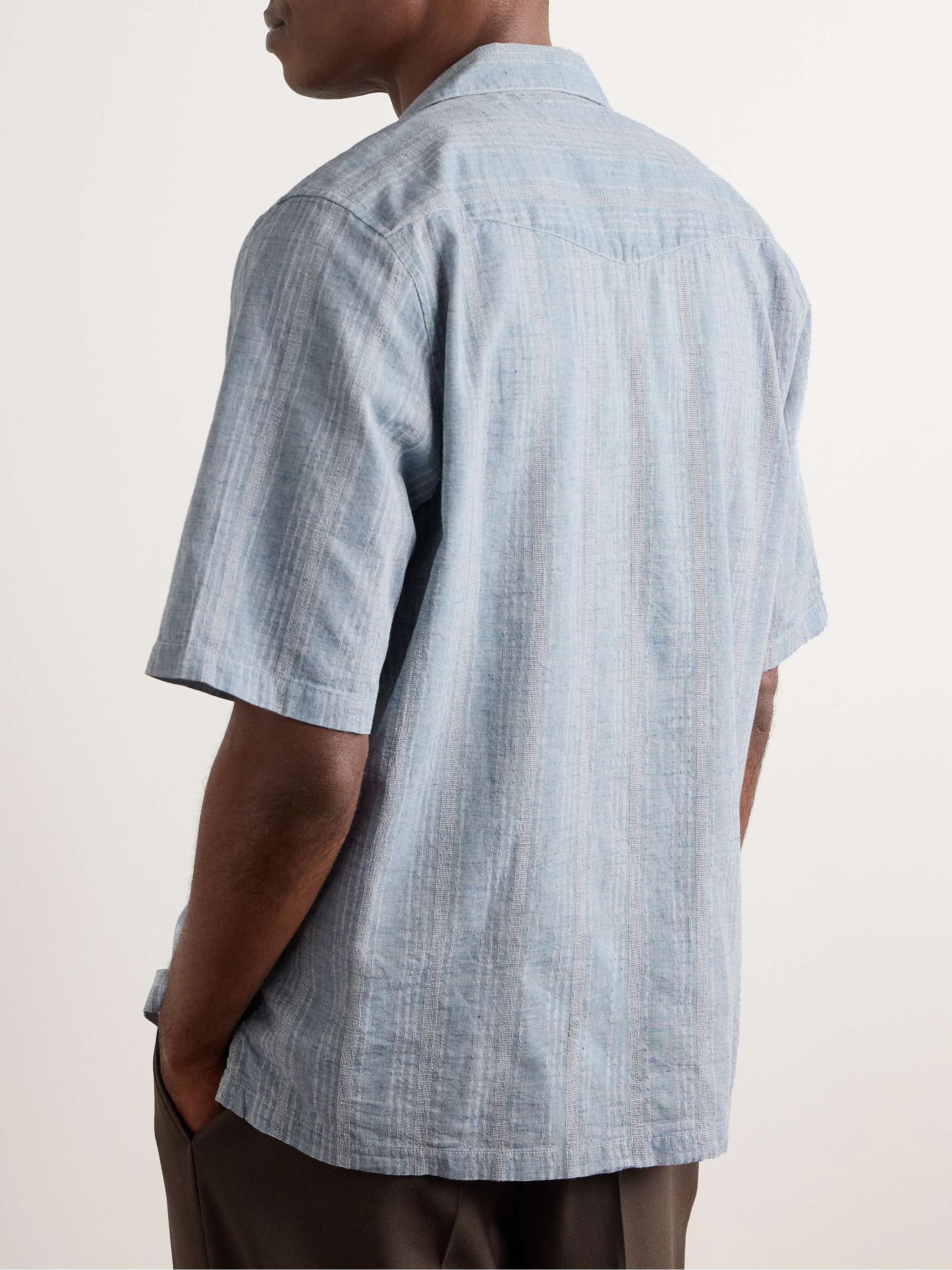 Luis Convertible-Collar Striped Cotton and Linen-Blend Shirt view