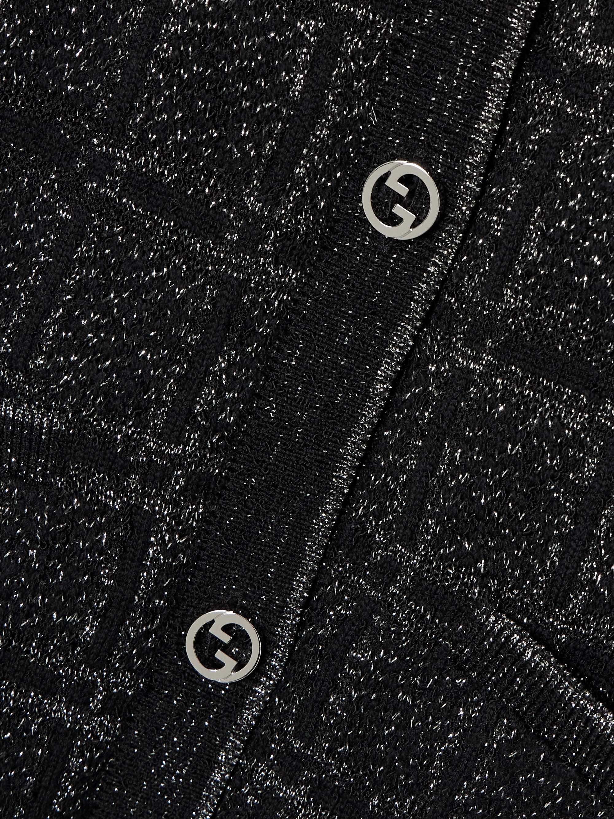 Checked metallic jacquard-knit wool-blend cardigan view