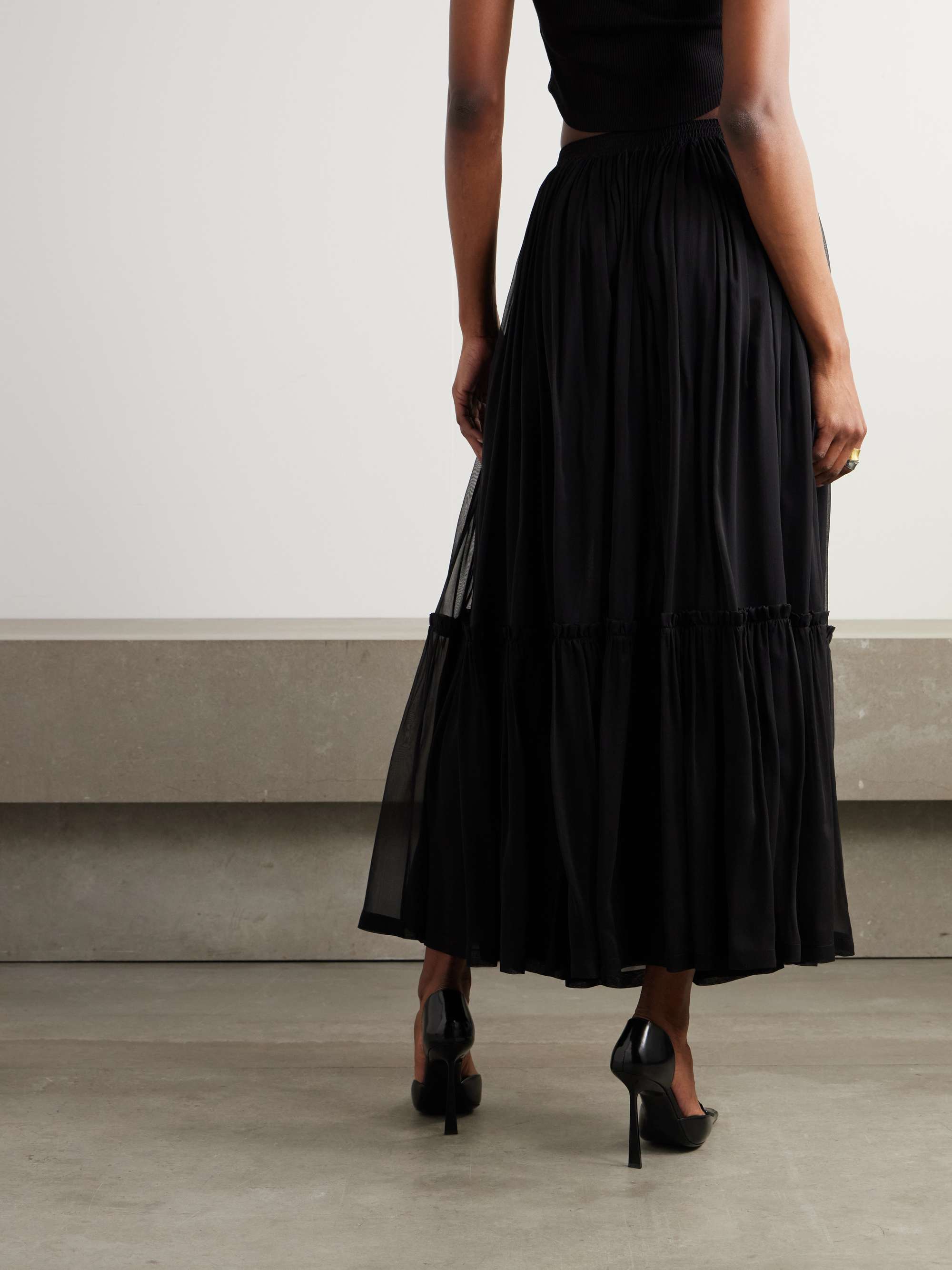 Tiered gathered silk-chiffon maxi skirt view