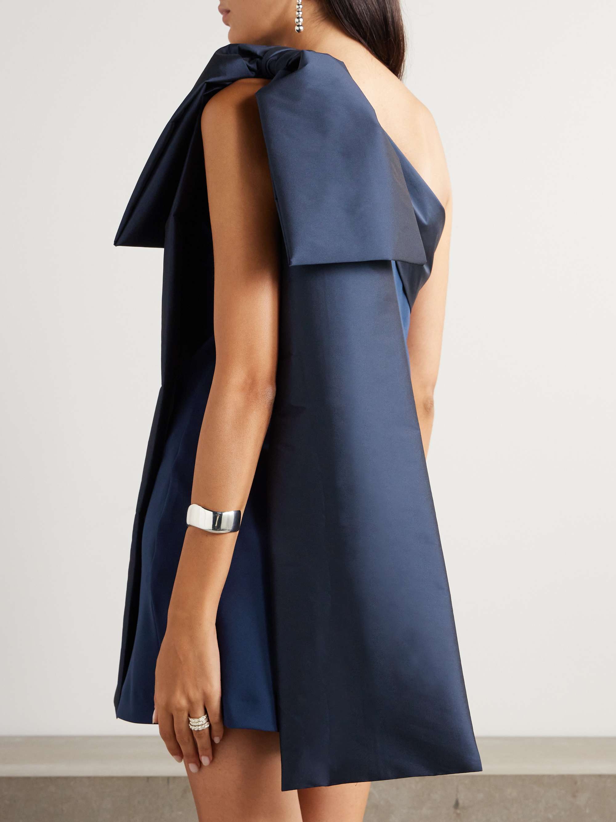 Adrian bow-embellished one-shoulder taffeta-trimmed crepe mini dress view