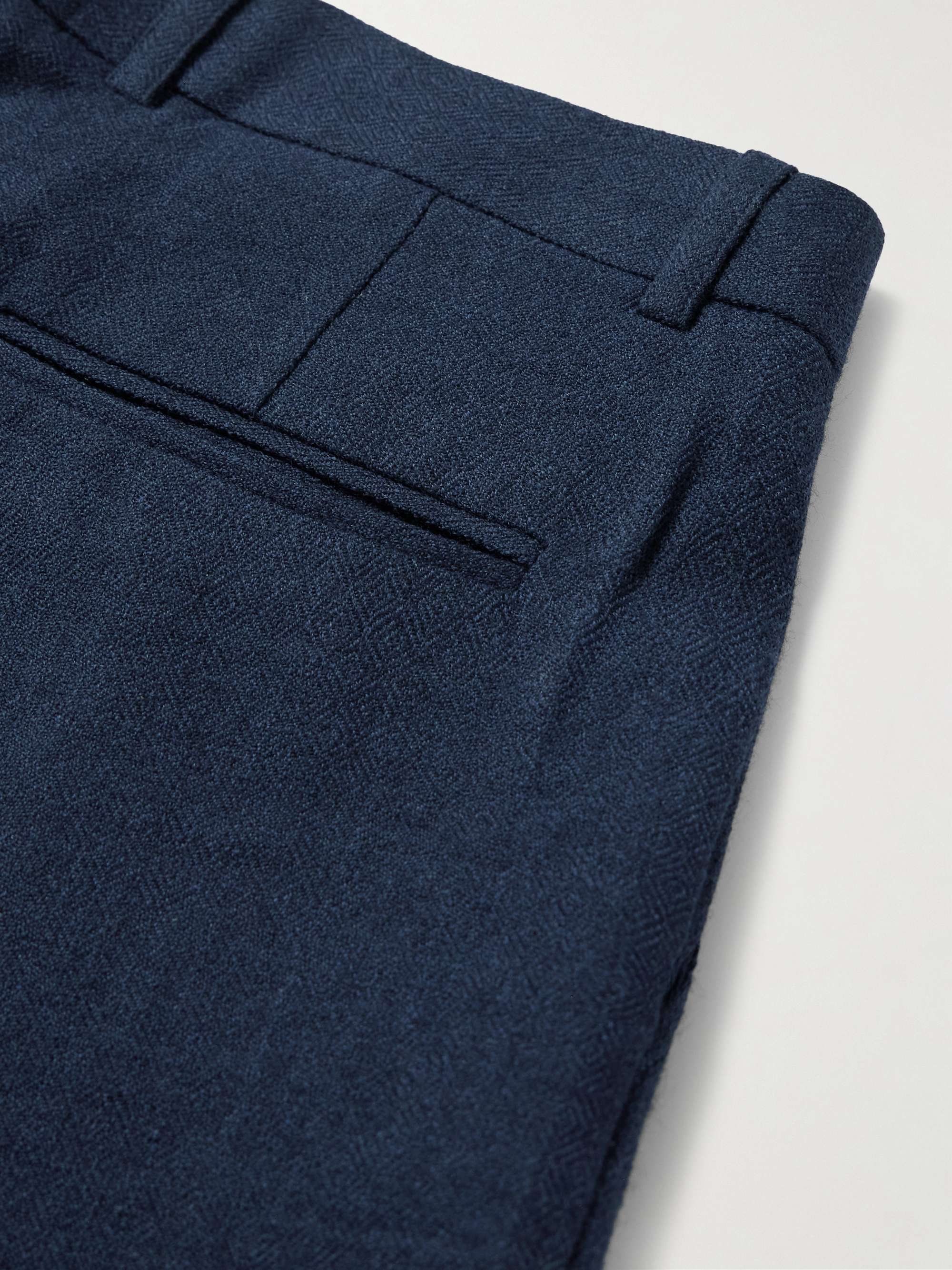 Pleated Embroidered Wool Straight-Leg Trousers view