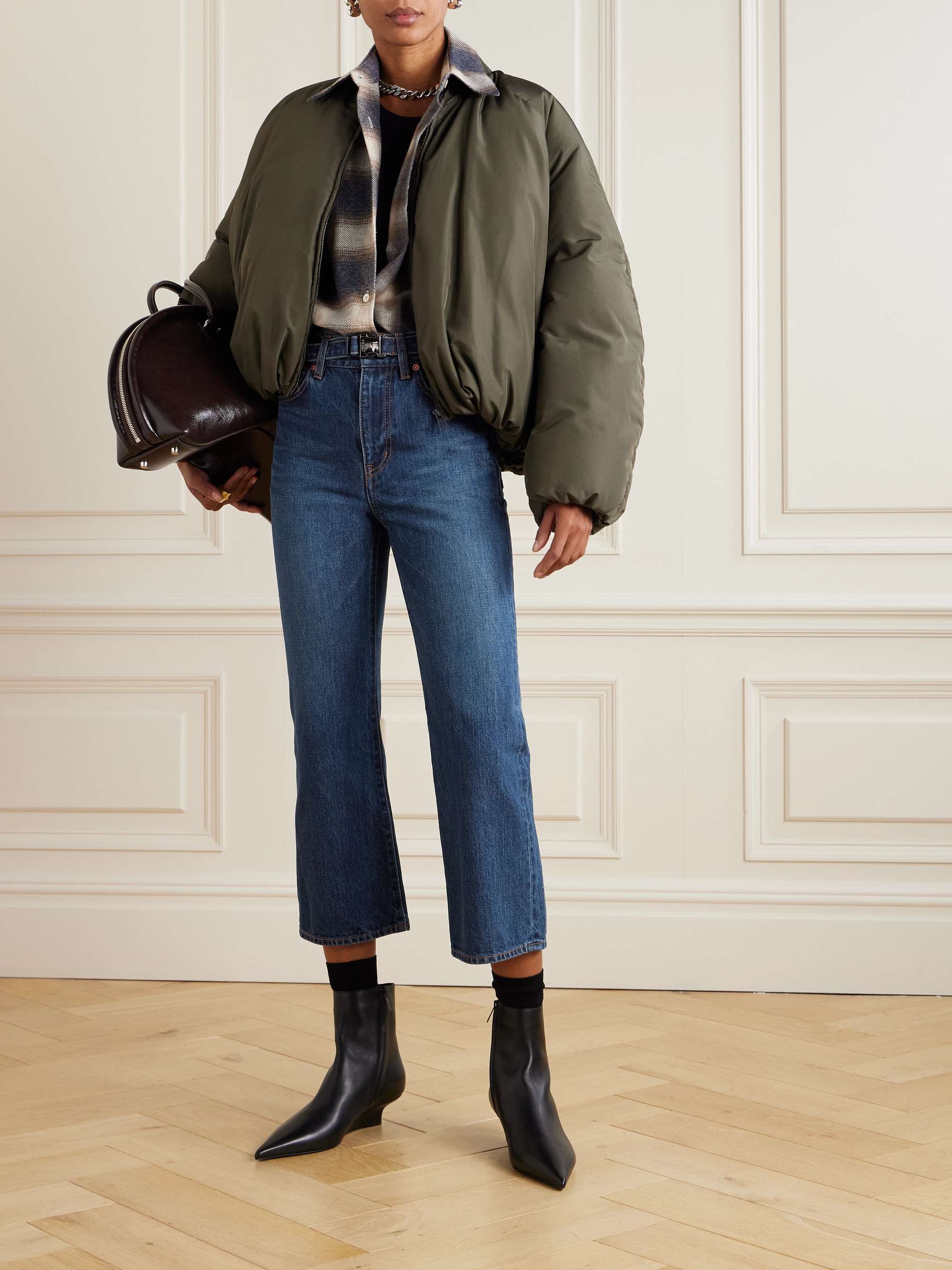 Belted bootcut jeans view
