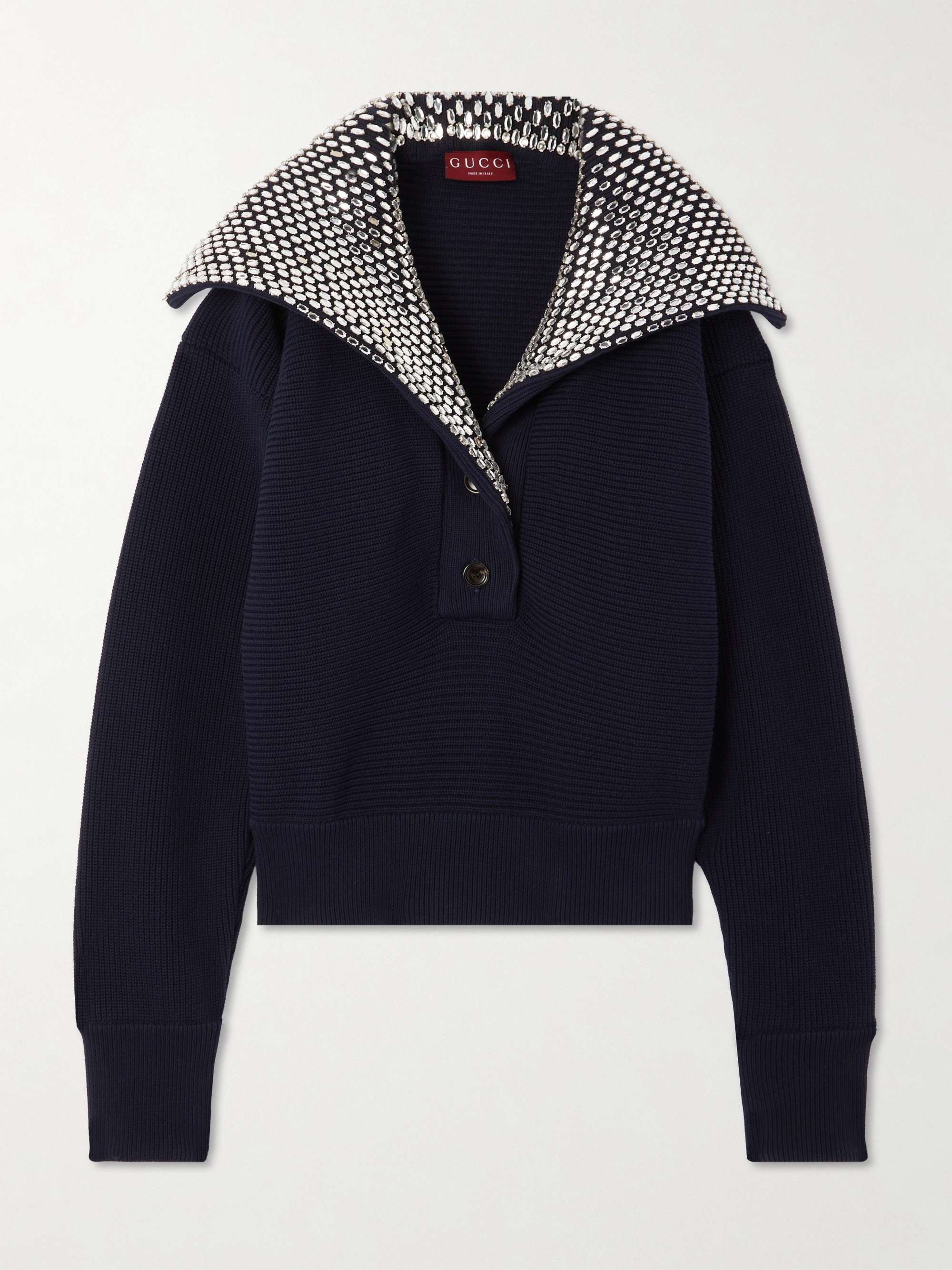 Crystal-embellished ribbed cotton-blend sweater view
