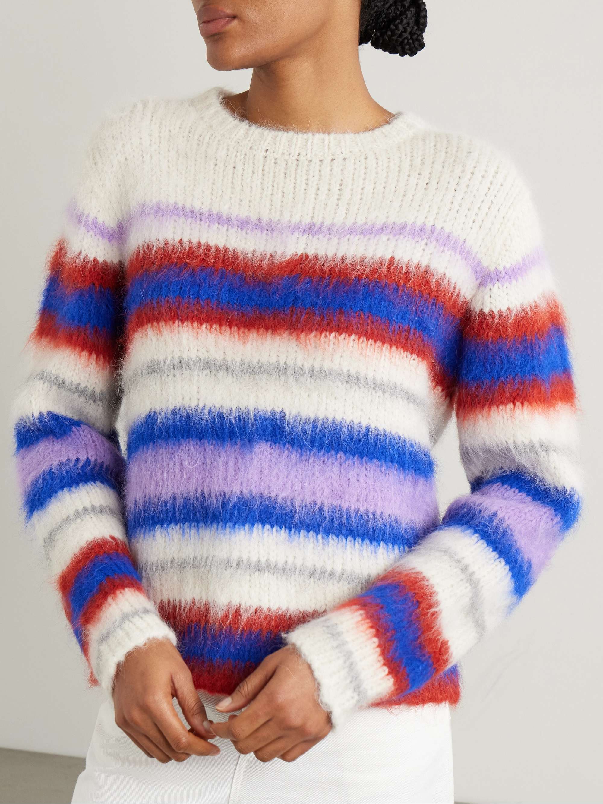 Thistle Vineyard brushed striped alpaca-blend sweater view
