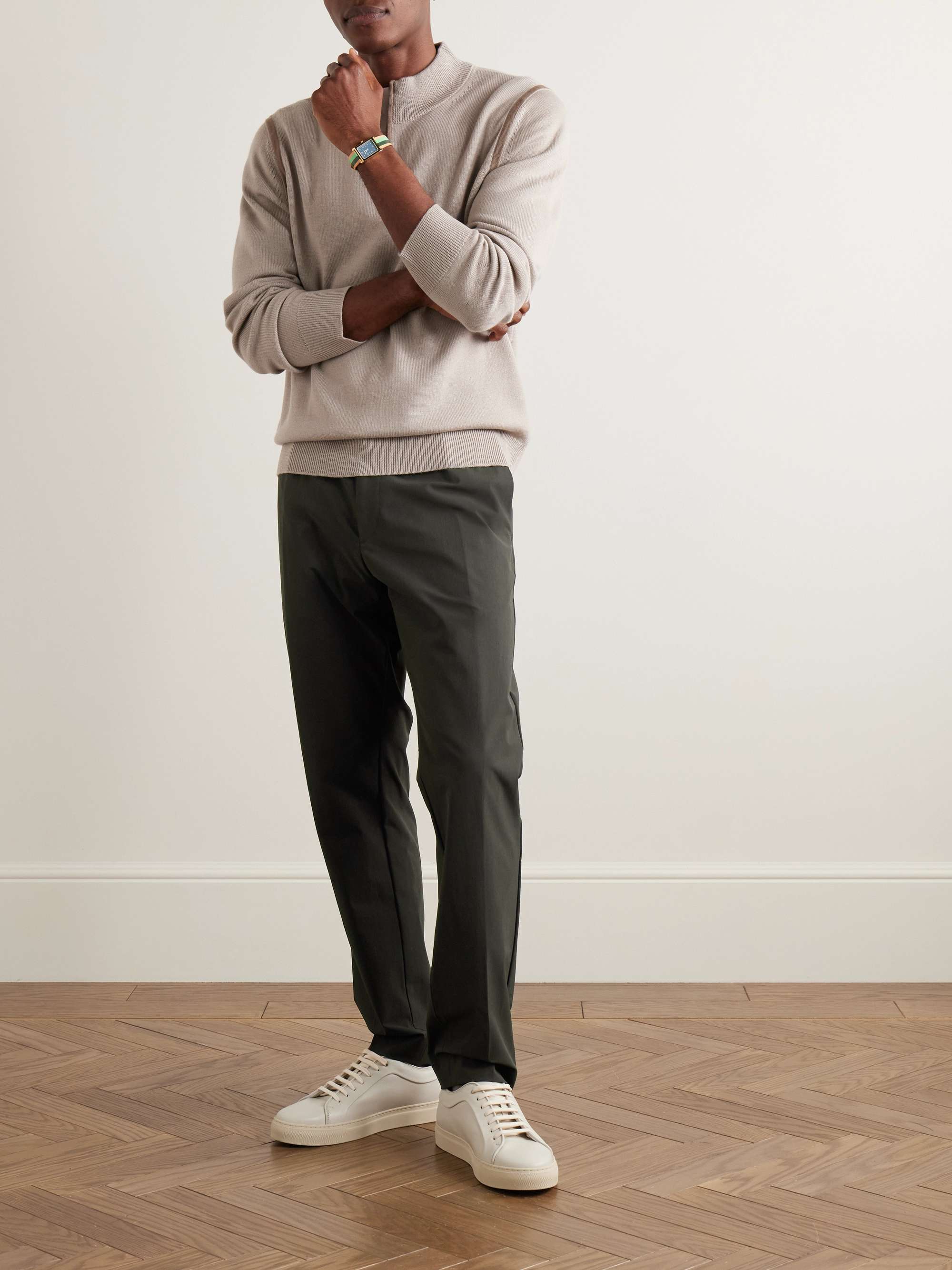 Slim-Fit Straight-Leg Pleated Stretch Recycled-Nylon Trousers view