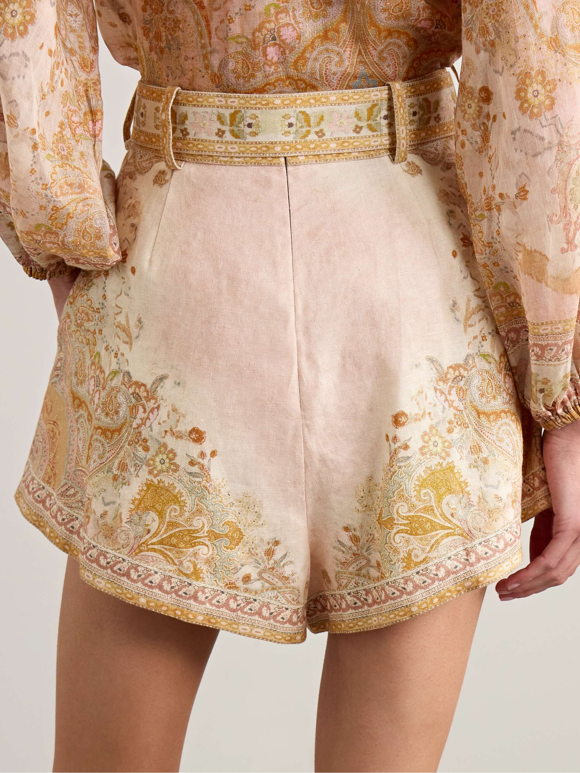 Acacia belted pleated printed linen shorts view