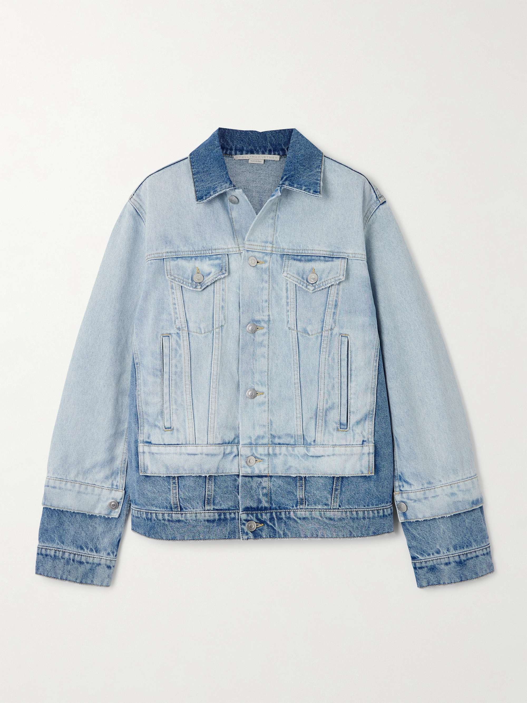 Two-tone paneled organic denim jacket view