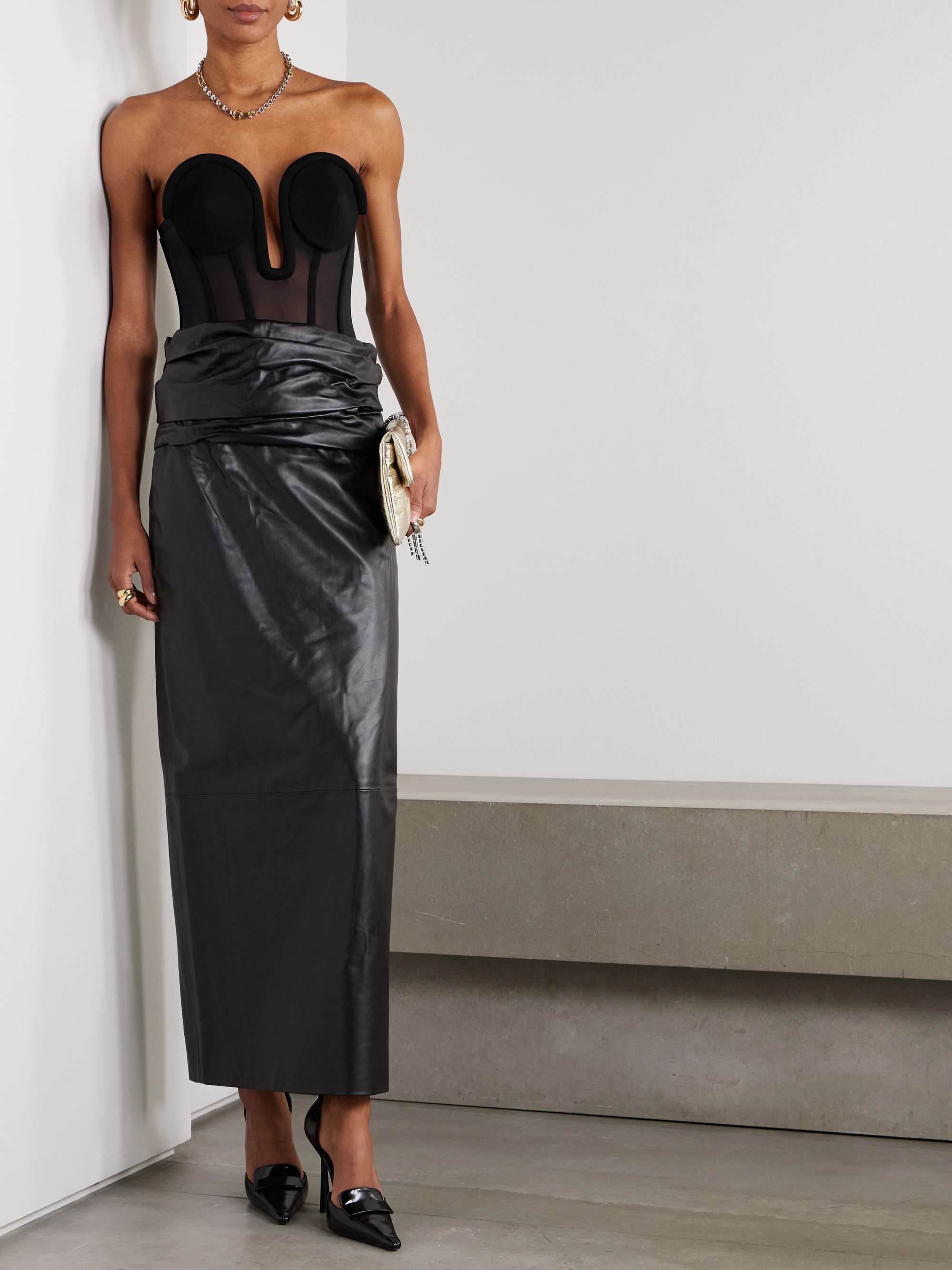 Strapless crepe-trimmed tulle corset bodysuit view