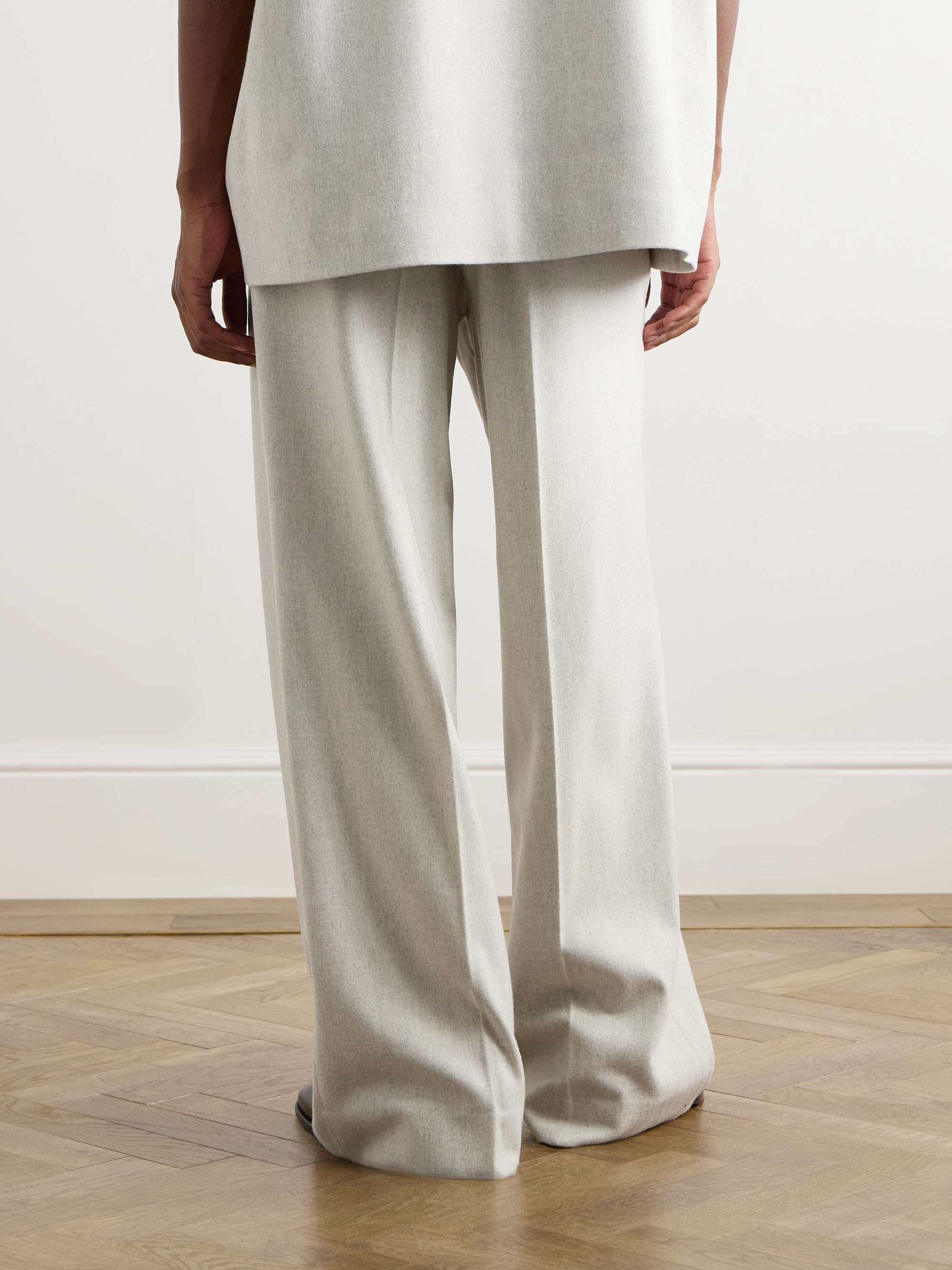 Wide-Leg Pleated Virgin Wool-Blend Flannel Trousers view